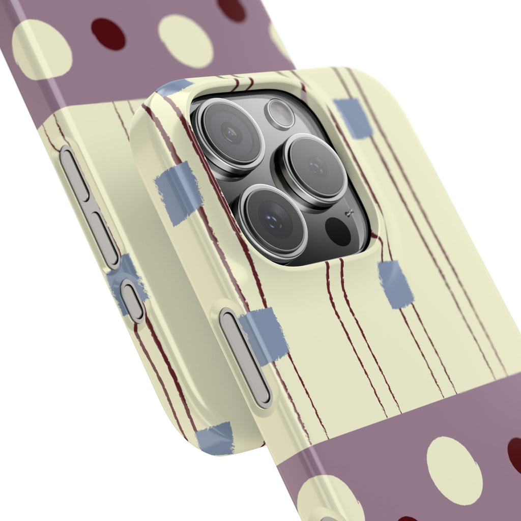 Slim Phone Case — Retro Polka Dot & Stripes Design, Lavender Plum