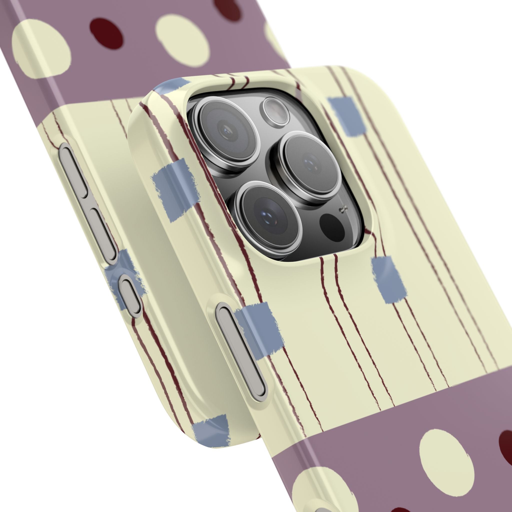 Slim Phone Case — Retro Polka Dot & Stripes Design, Lavender Plum