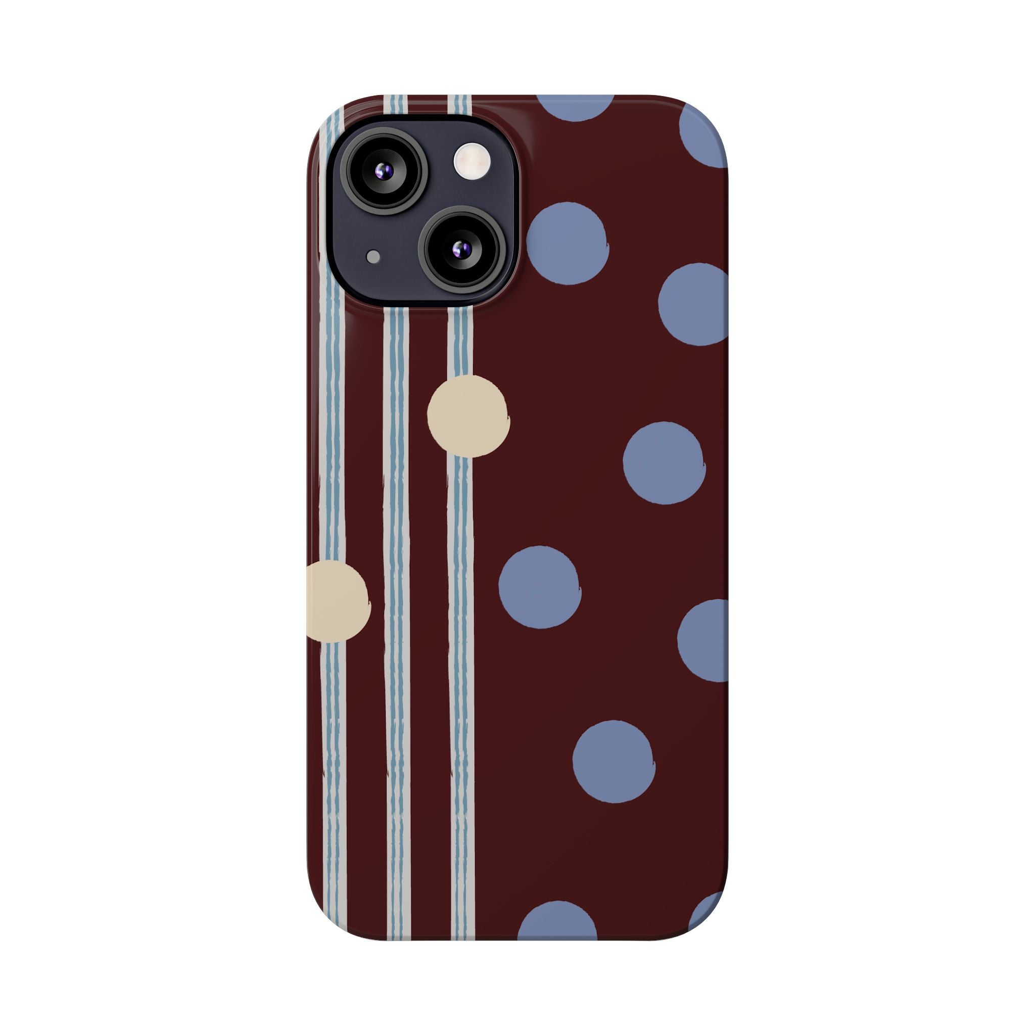 Polka Dot & Stripe Slim Phone Case — Burgundy Blue Retro Pattern