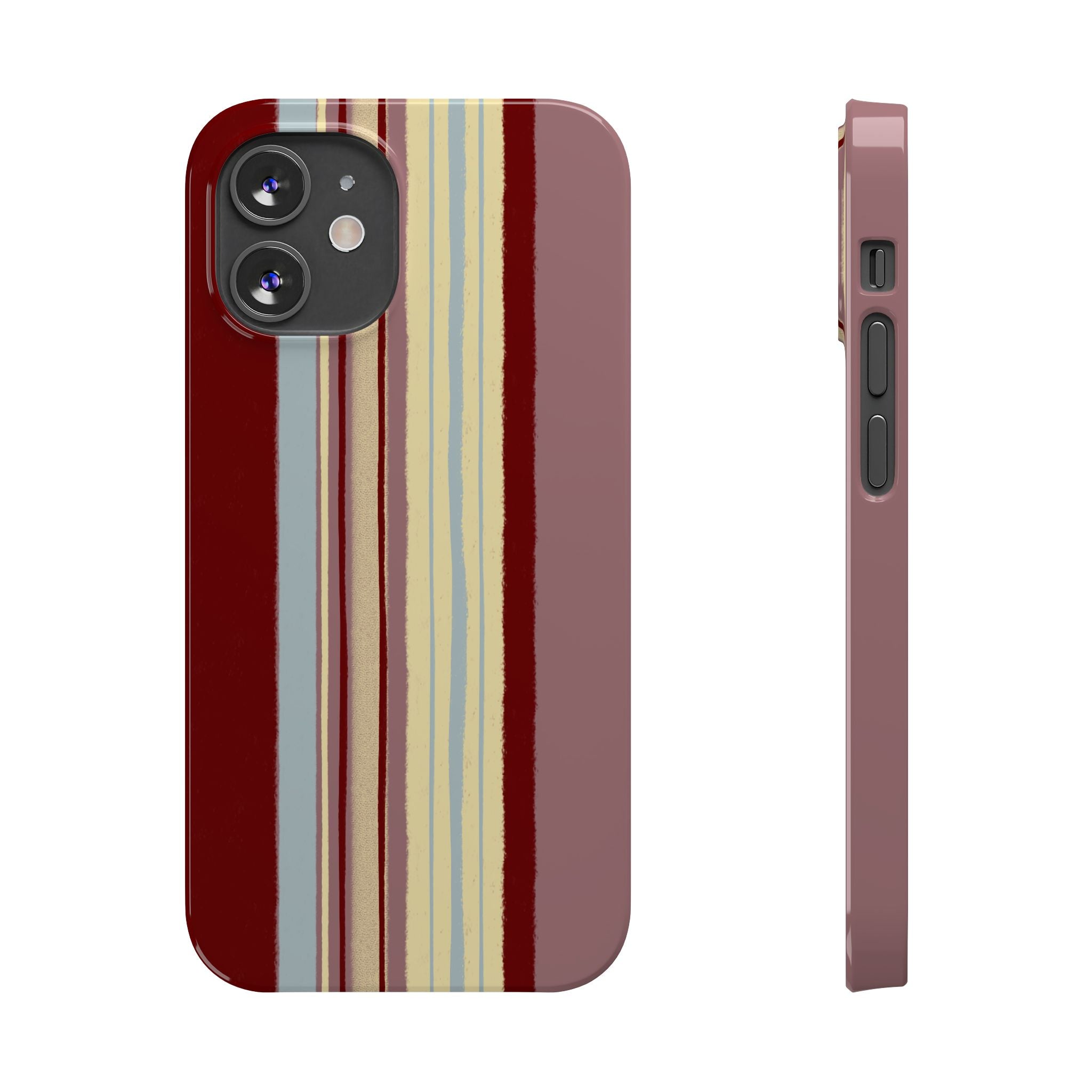 Slim Phone Case — Retro Vertical Stripe Design (Red, Blush, Cream)