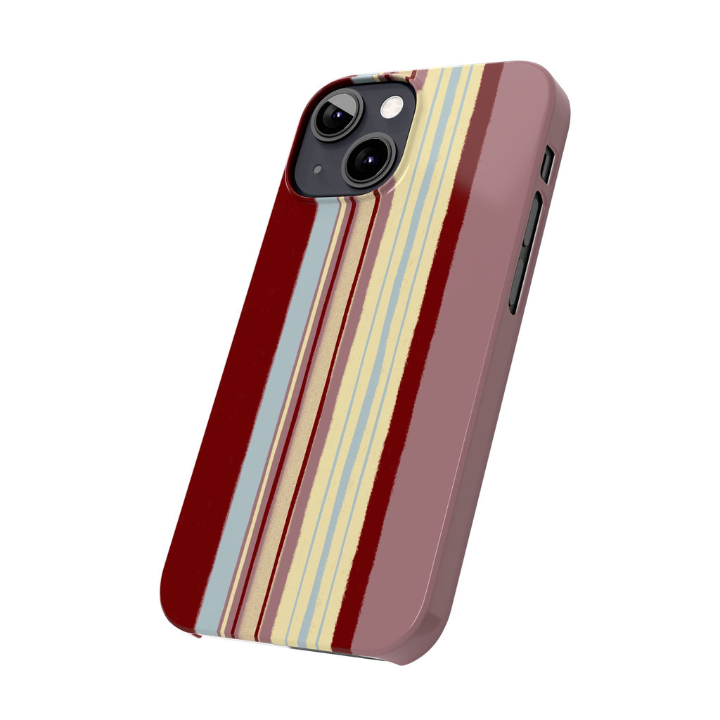 Slim Phone Case — Retro Vertical Stripe Design (Red, Blush, Cream)