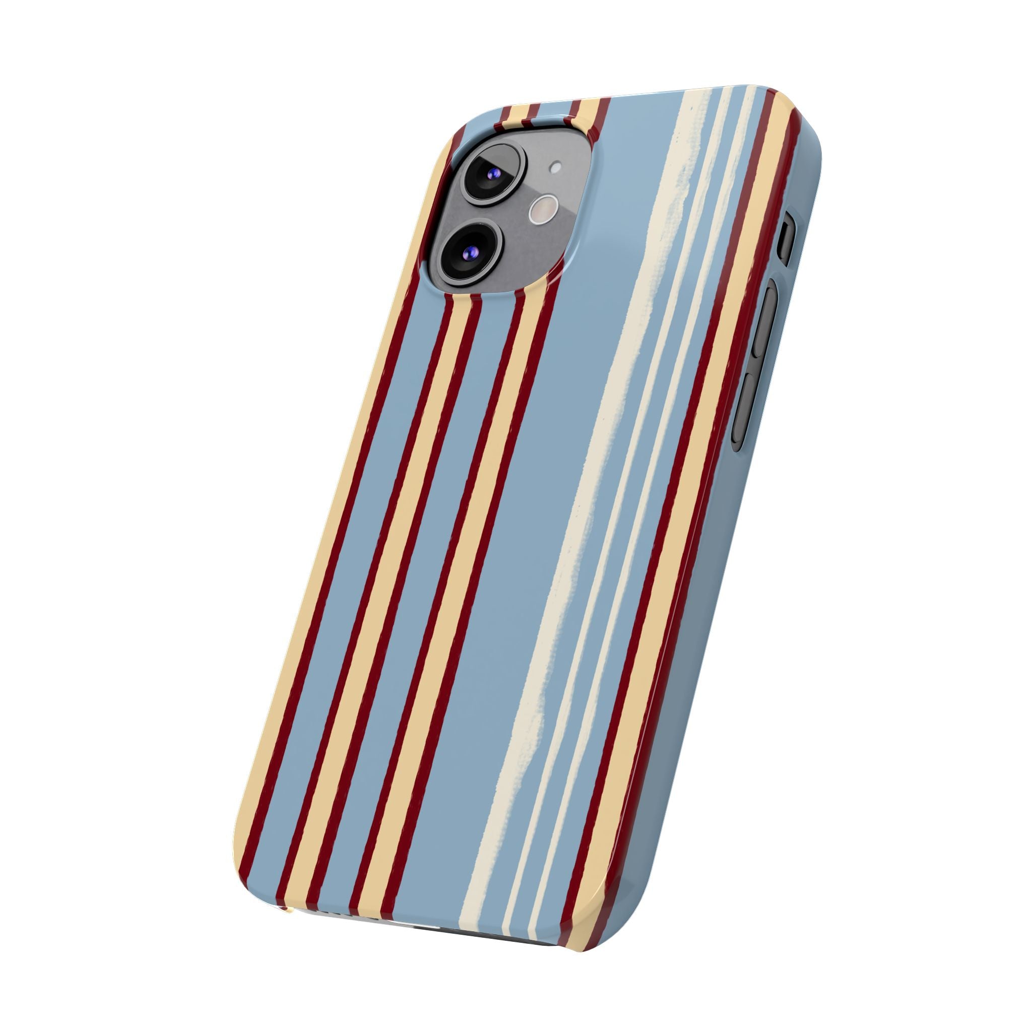 Retro Striped Slim Phone Case — Blue, Cream & Burgundy Vertical Lines
