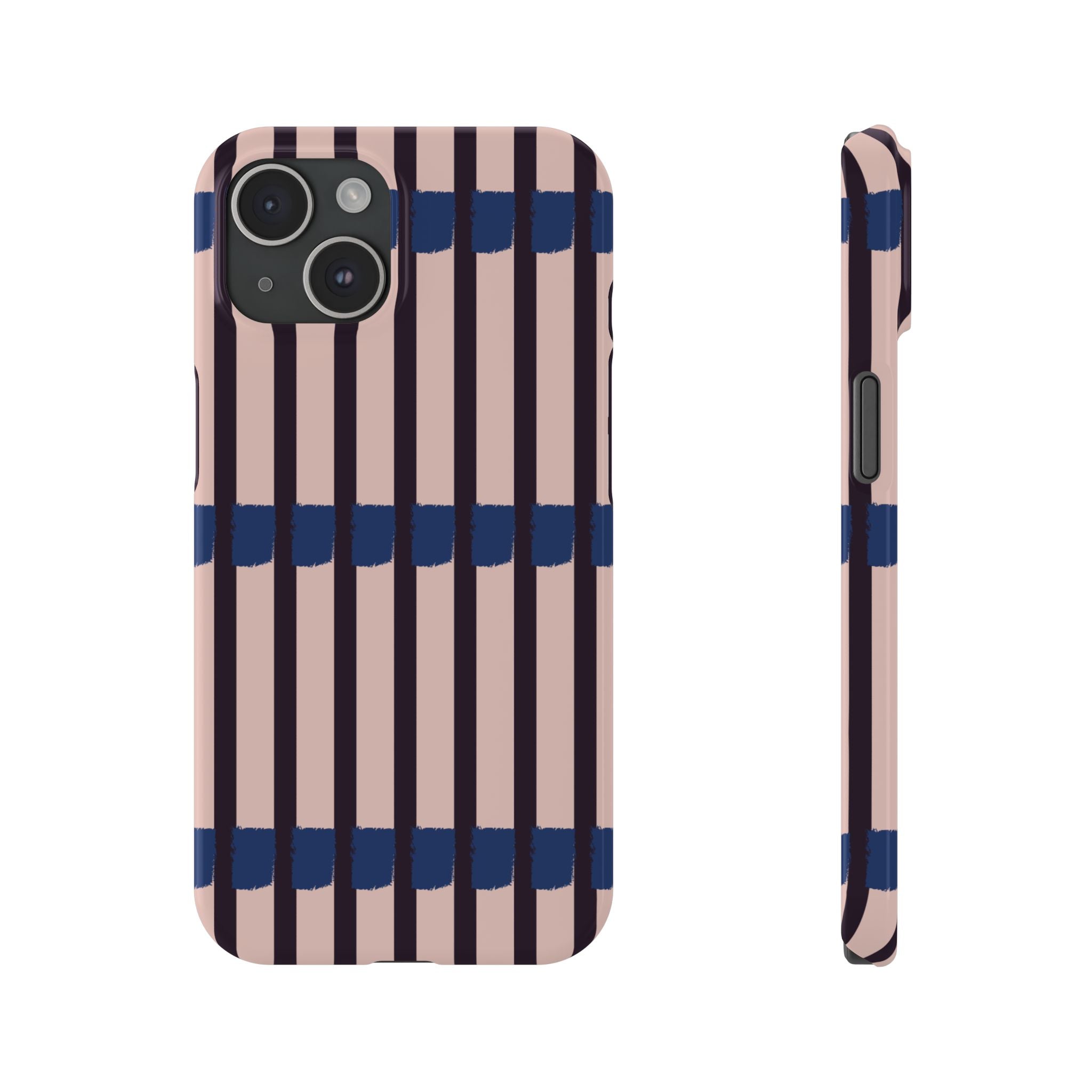 Slim Phone Case — Minimalist Blush & Navy Stripe Pattern