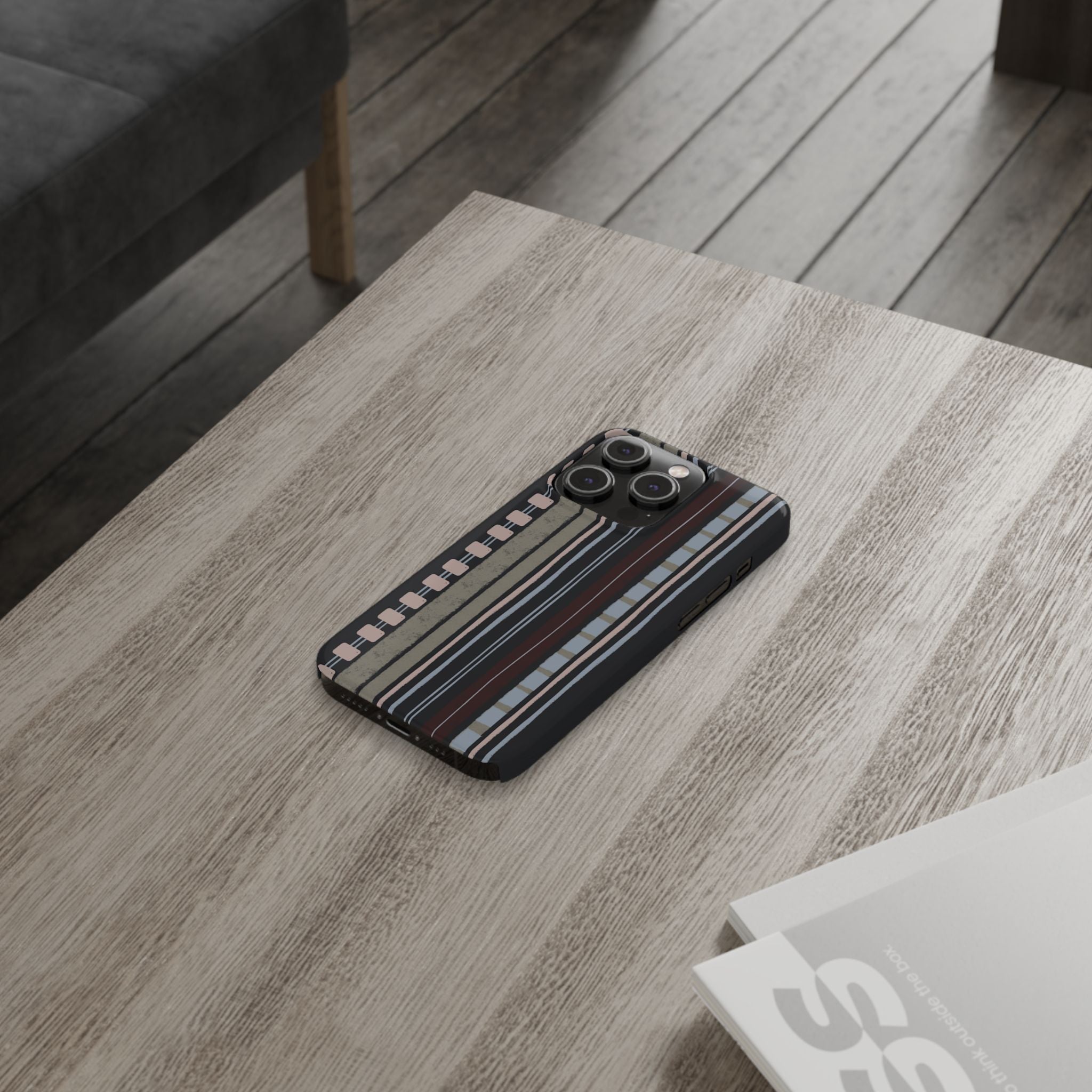 Slim Phone Case — Vintage Striped Pattern, Neutral Earthtone Protective Cover