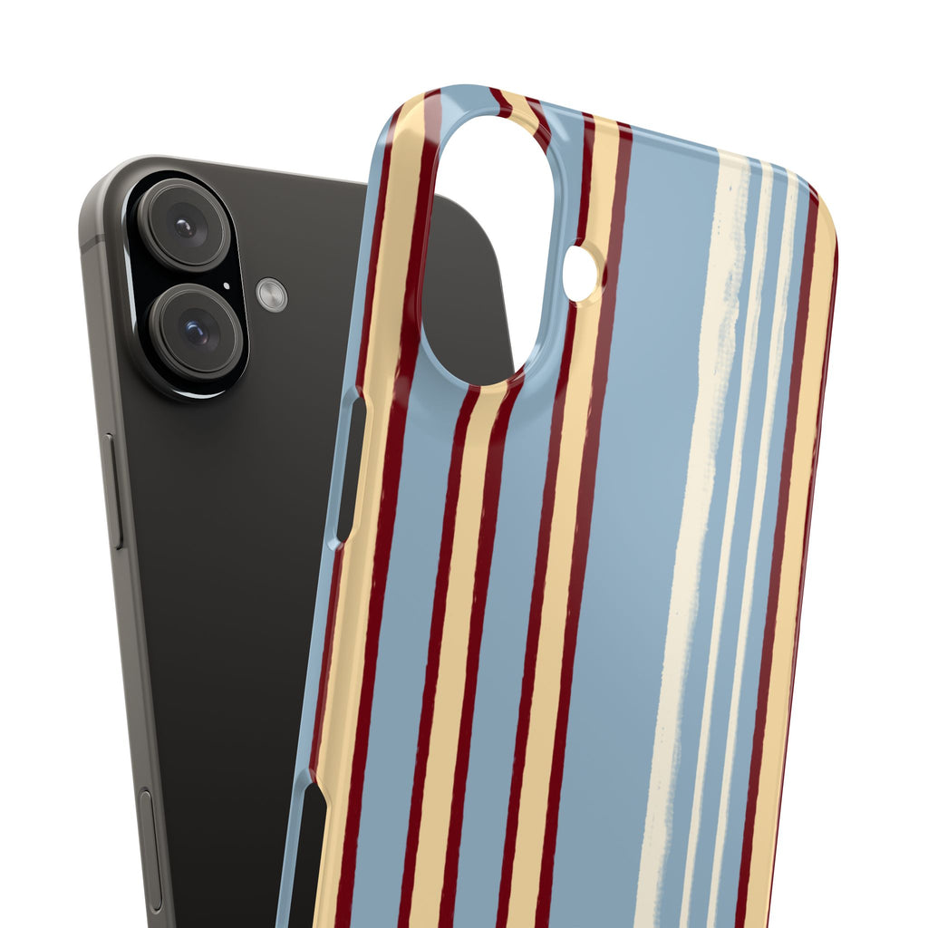 Retro Striped Slim Phone Case — Blue, Cream & Burgundy Vertical Lines