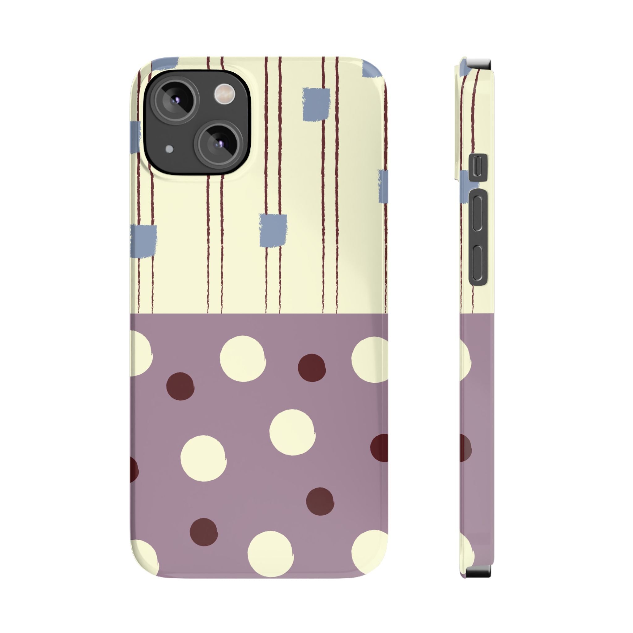 Slim Phone Case — Retro Polka Dot & Stripes Design, Lavender Plum