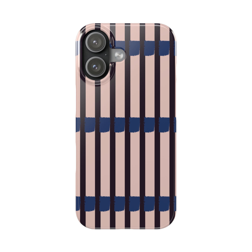 Slim Phone Case — Minimalist Blush & Navy Stripe Pattern