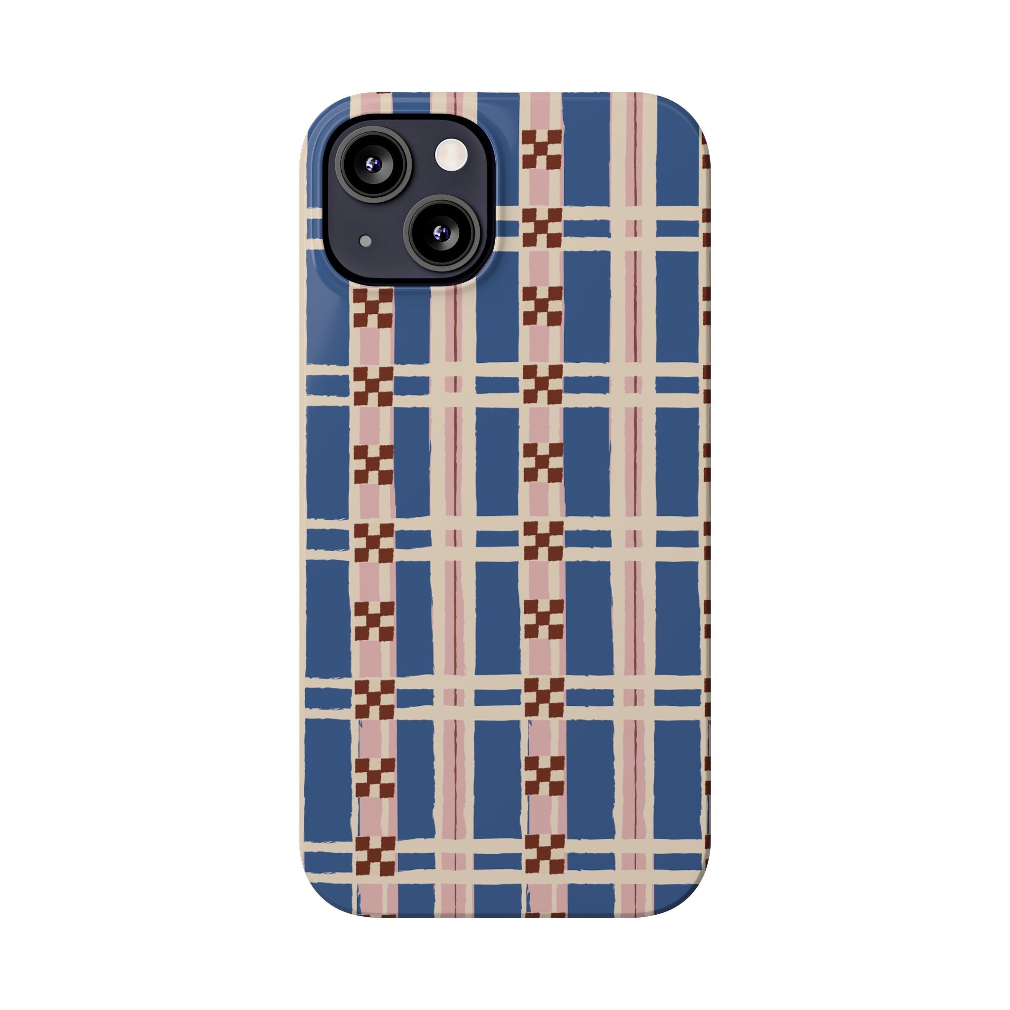 Slim Phone Case — Blue & Pink Retro Plaid Pattern