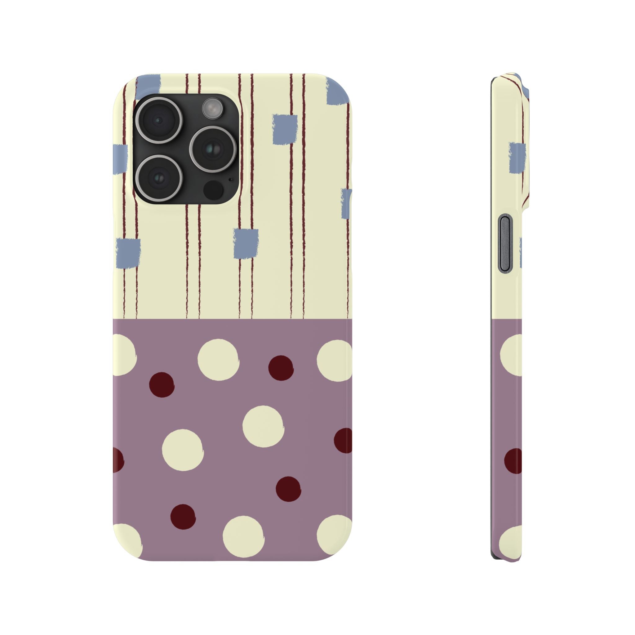 Slim Phone Case — Retro Polka Dot & Stripes Design, Lavender Plum