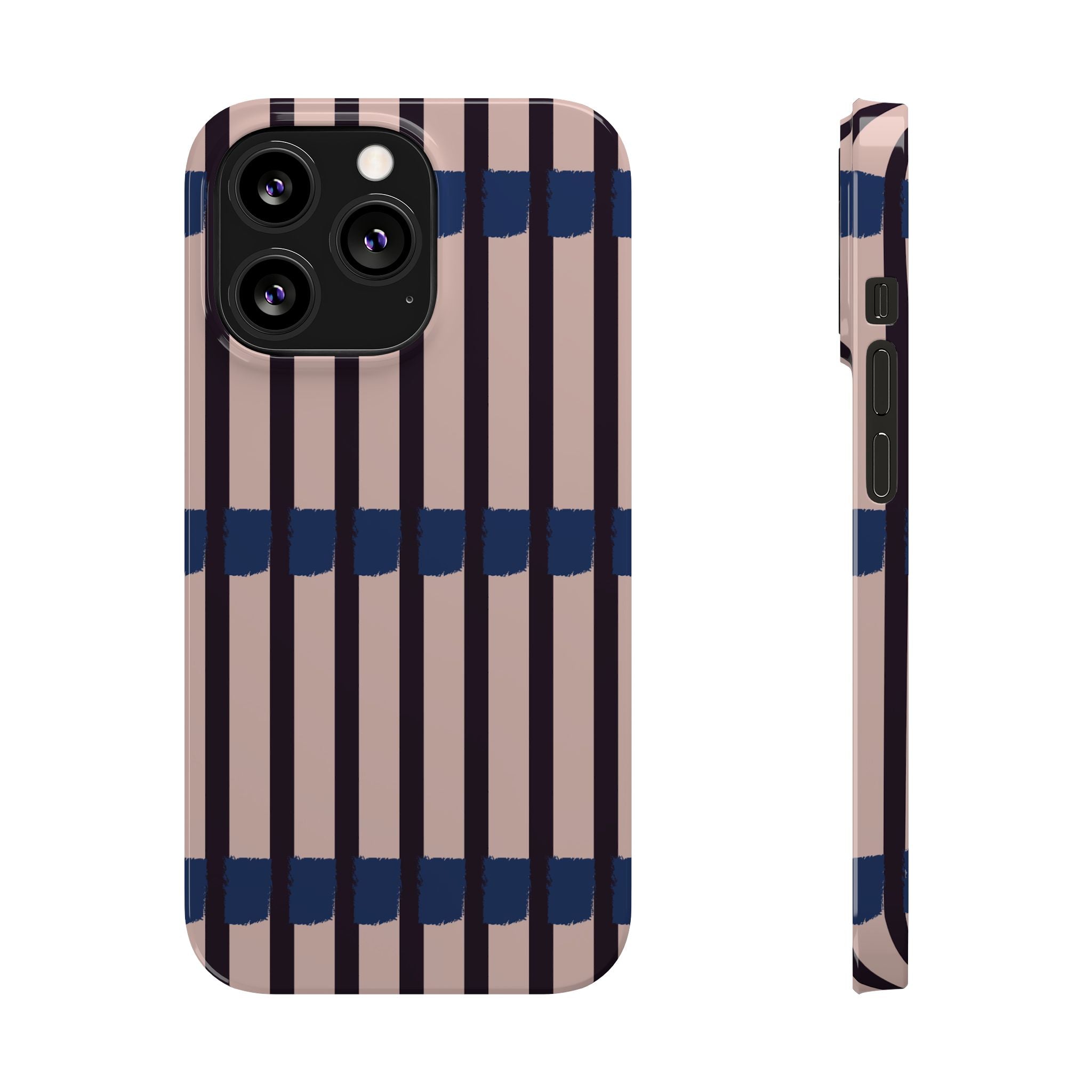 Slim Phone Case — Minimalist Blush & Navy Stripe Pattern