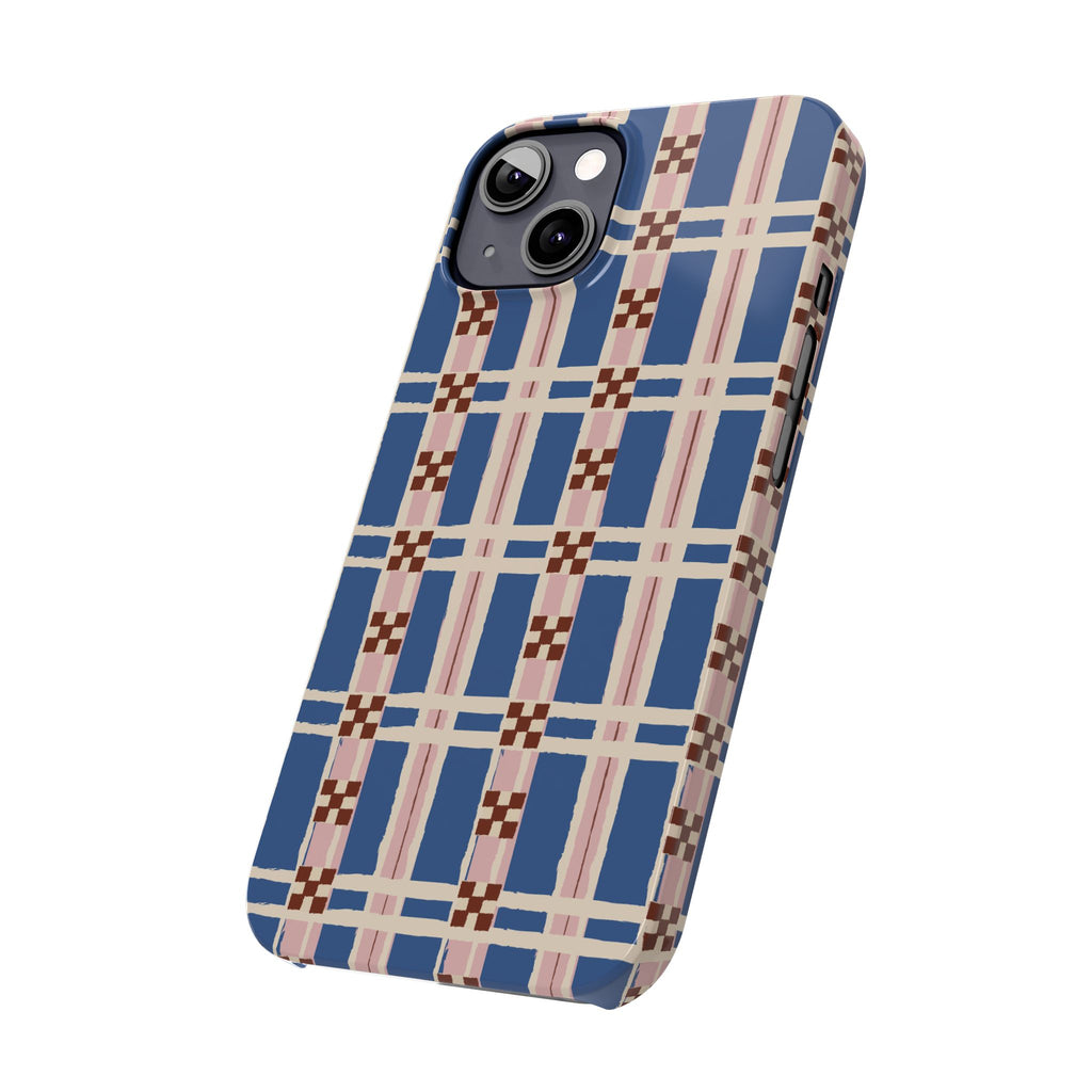 Slim Phone Case — Blue & Pink Retro Plaid Pattern