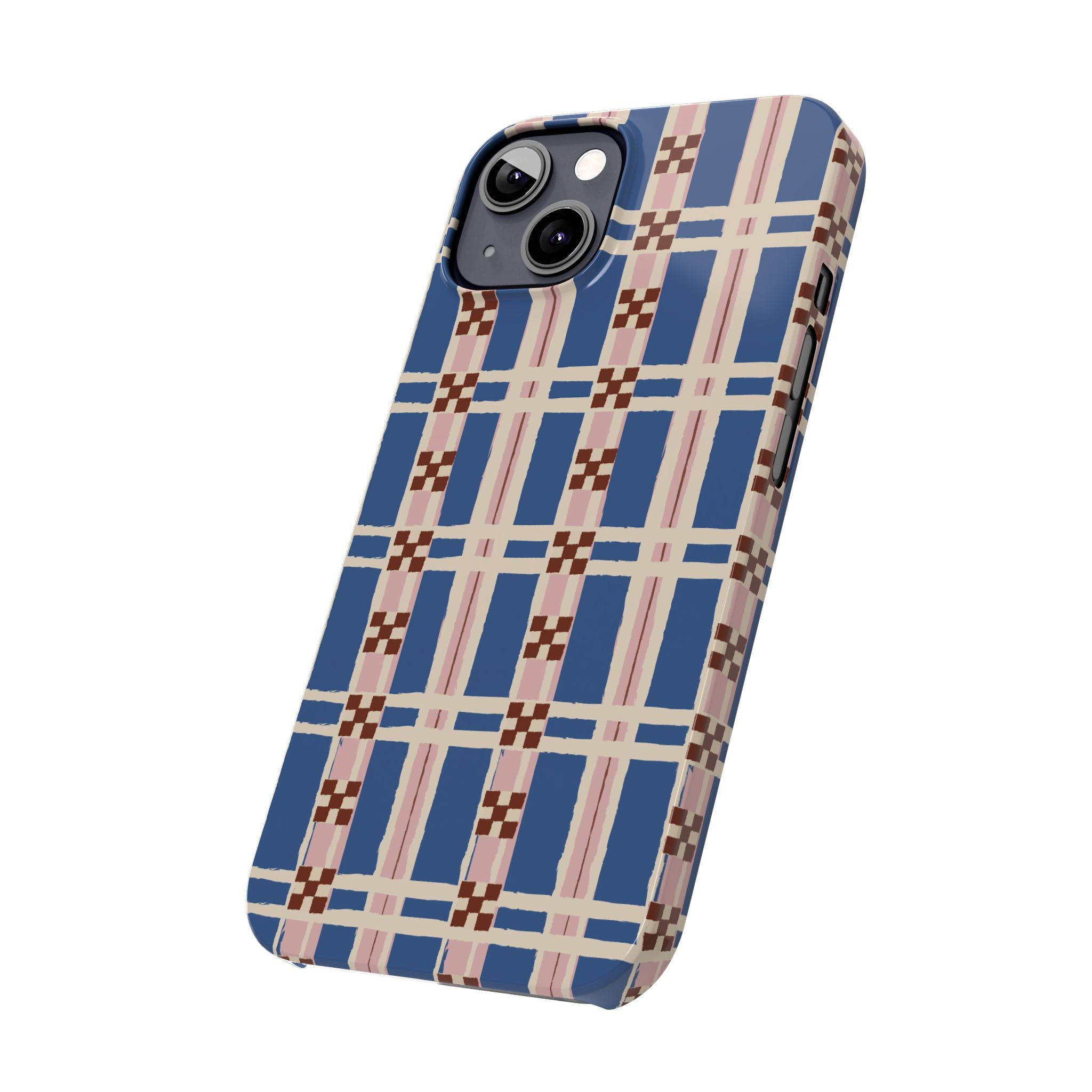 Slim Phone Case — Blue & Pink Retro Plaid Pattern