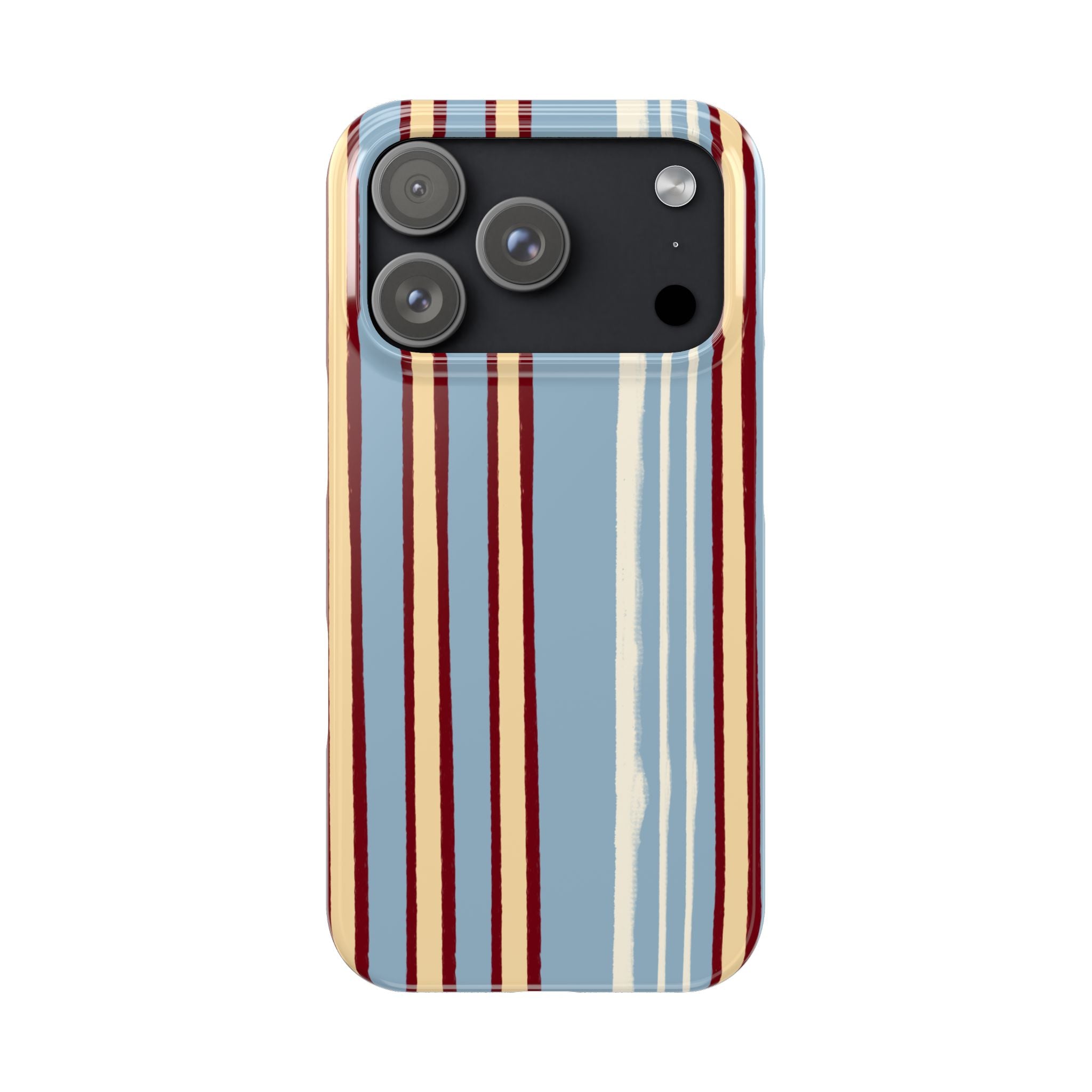 Retro Striped Slim Phone Case — Blue, Cream & Burgundy Vertical Lines