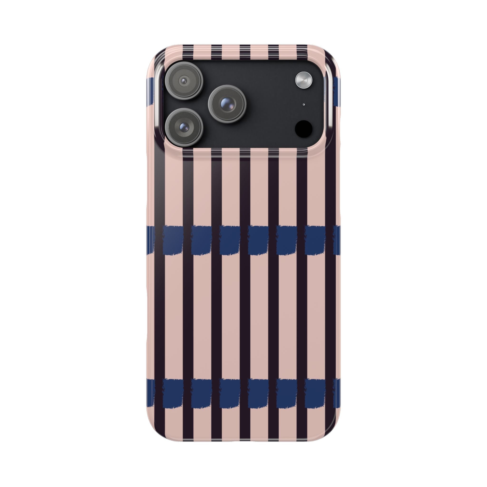 Slim Phone Case — Minimalist Blush & Navy Stripe Pattern