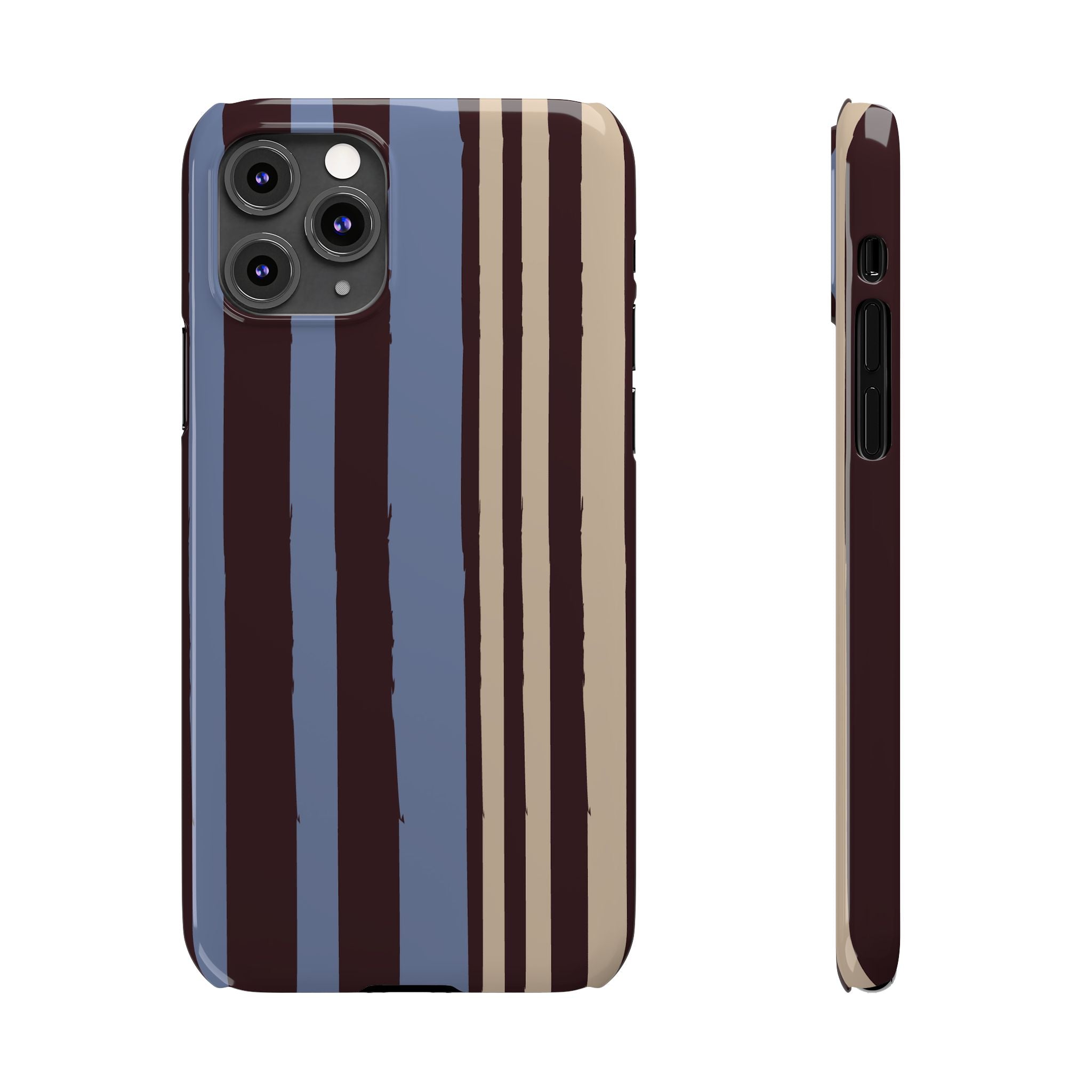 Retro Striped Slim Phone Case — Blue, Brown & Cream Vertical Stripes