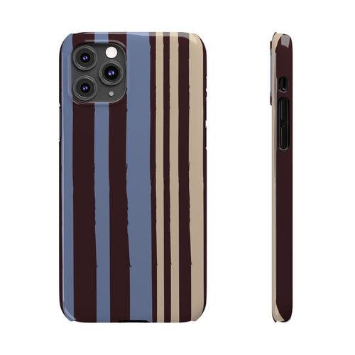 Retro Striped Slim Phone Case — Blue, Brown & Cream Vertical Stripes