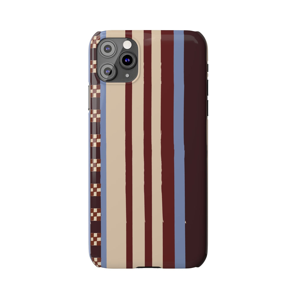 Slim Phone Case — Retro Striped Beige, Maroon & Blue Pattern