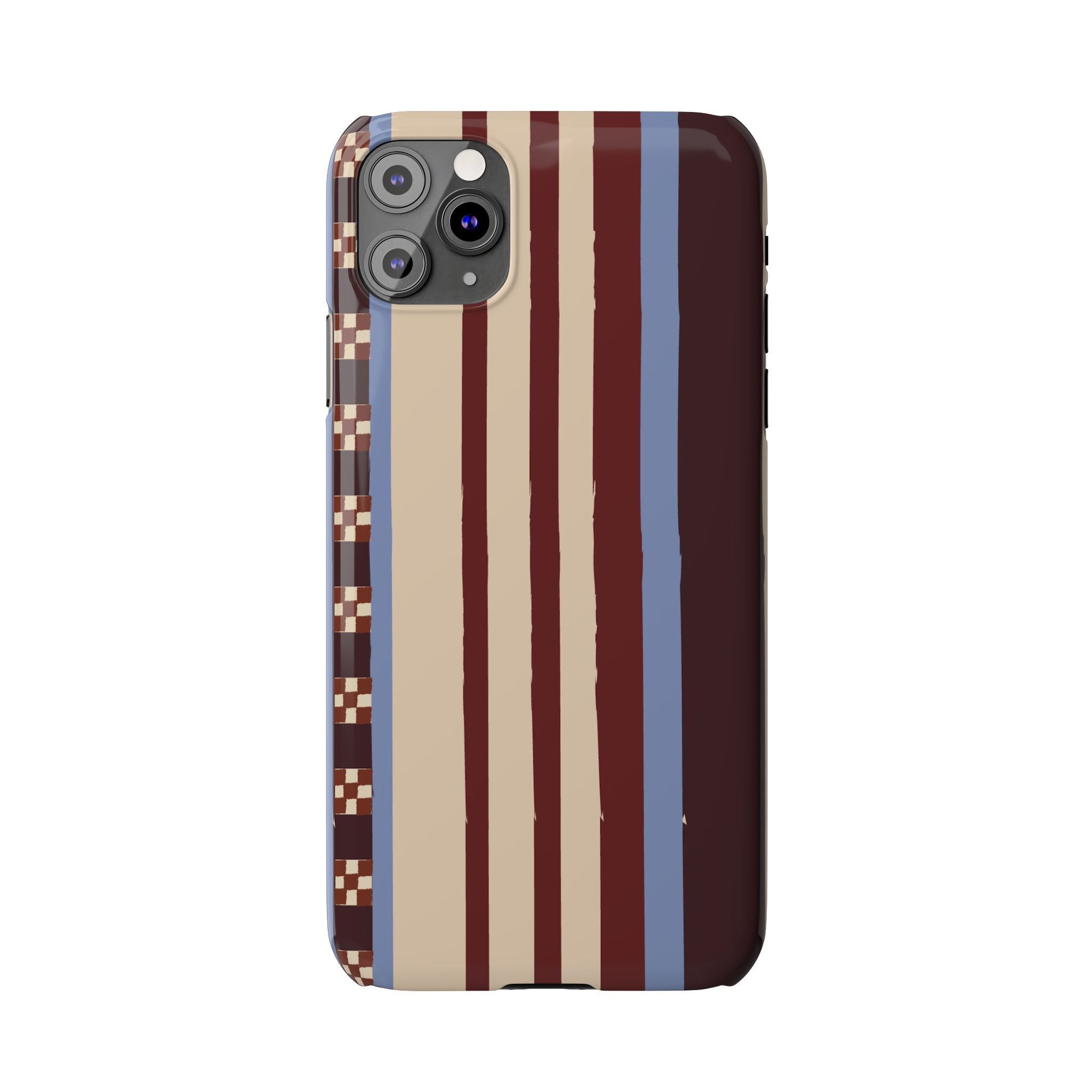 Slim Phone Case — Retro Striped Beige, Maroon & Blue Pattern