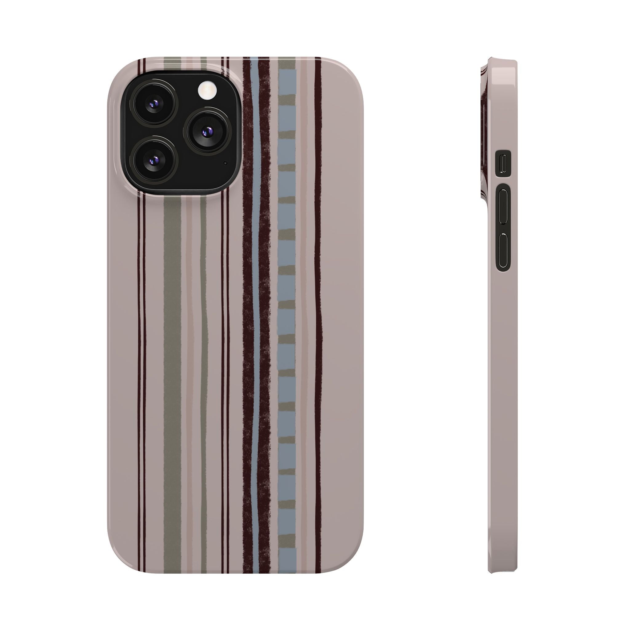 Slim Phone Case — Vintage Striped Pattern, Neutral Earthtone Protective Cover