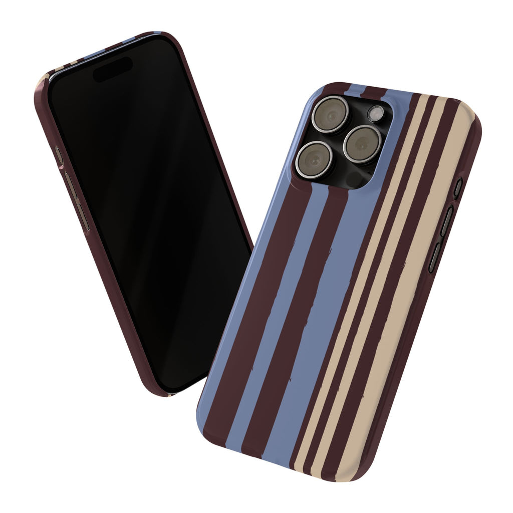 Retro Striped Slim Phone Case — Blue, Brown & Cream Vertical Stripes