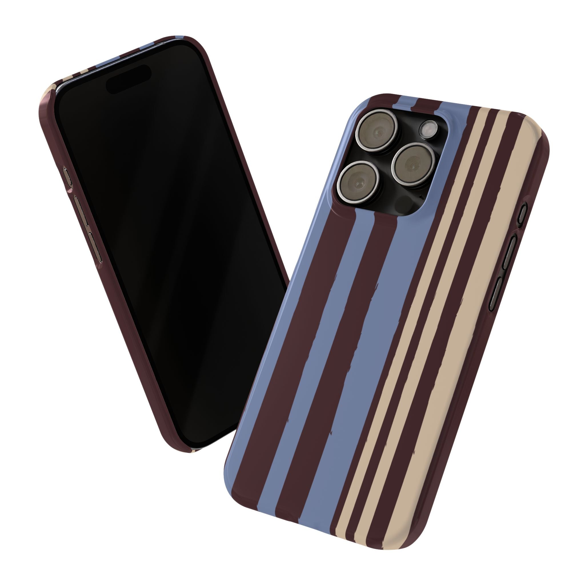 Retro Striped Slim Phone Case — Blue, Brown & Cream Vertical Stripes