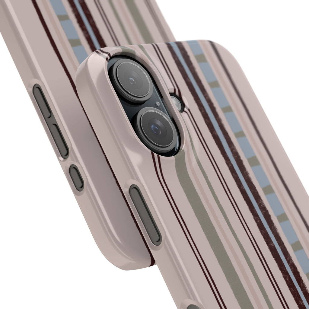 Slim Phone Case — Vintage Striped Pattern, Neutral Earthtone Protective Cover