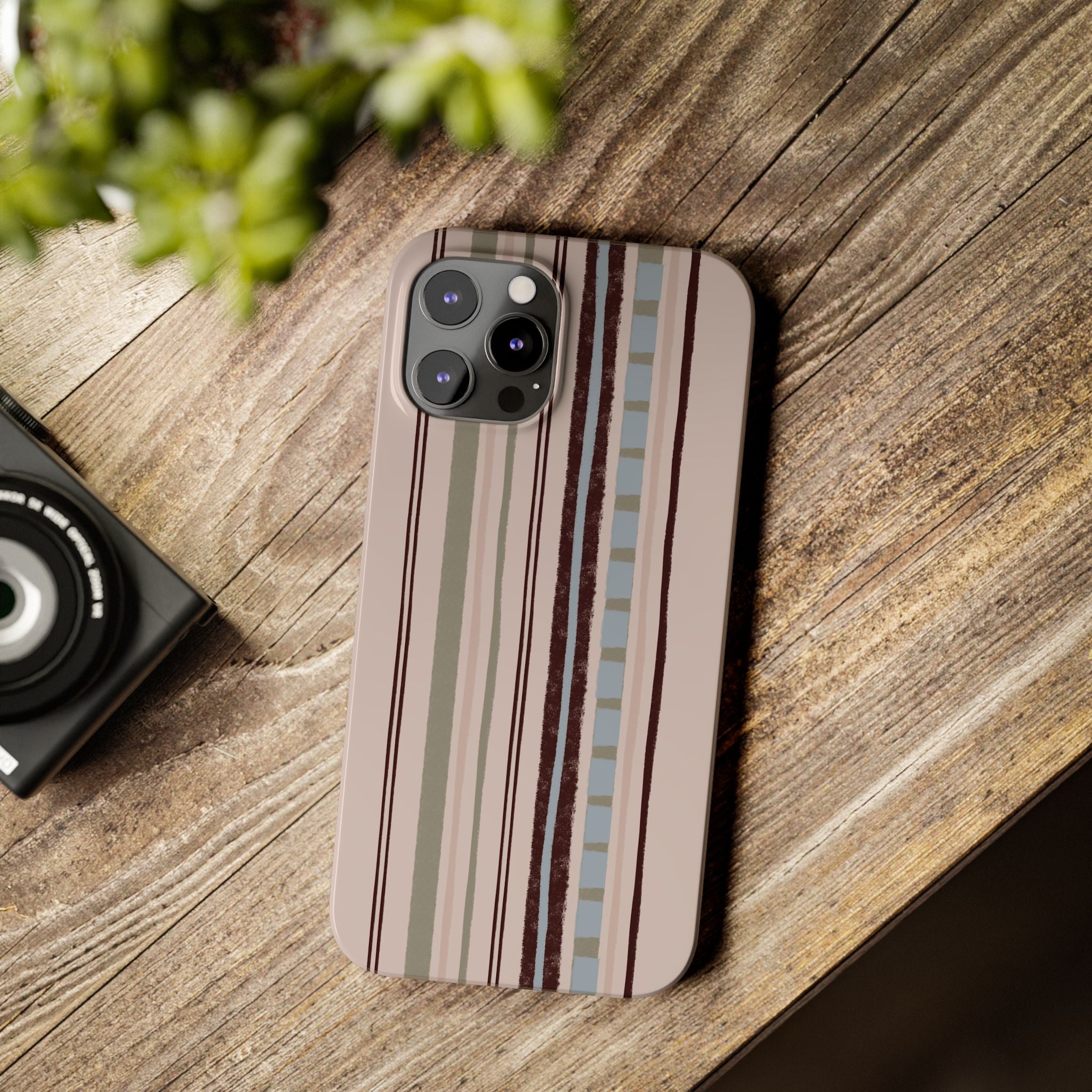 Slim Phone Case — Vintage Striped Pattern, Neutral Earthtone Protective Cover