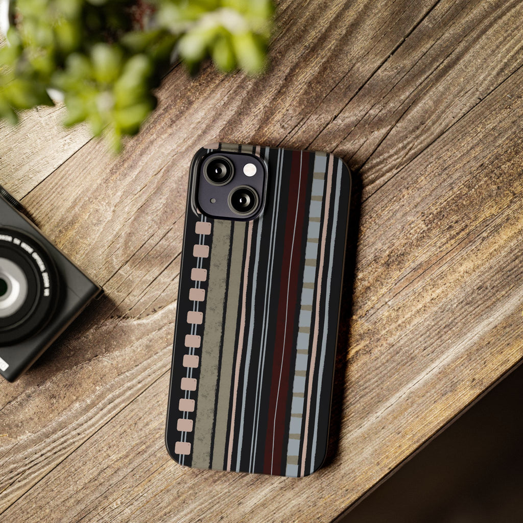 Slim Phone Case — Vintage Striped Pattern, Neutral Earthtone Protective Cover