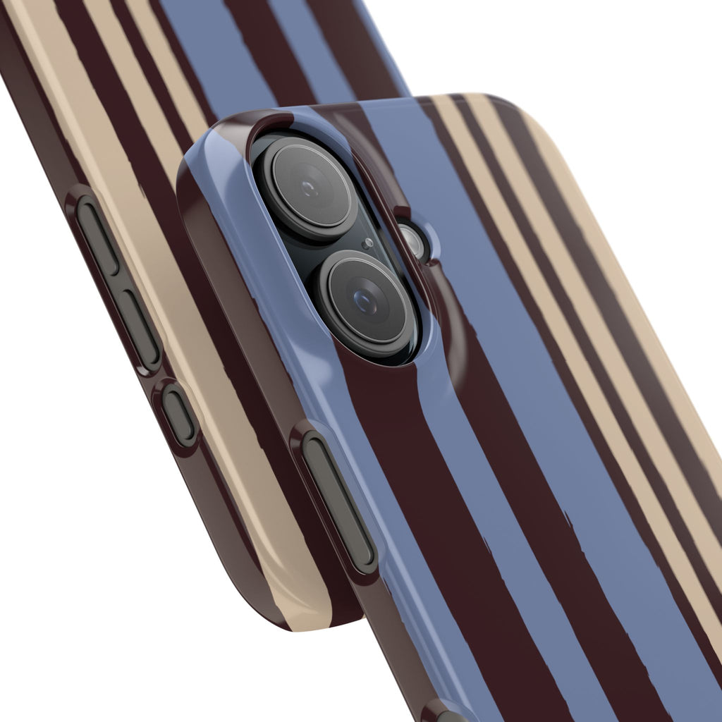 Retro Striped Slim Phone Case — Blue, Brown & Cream Vertical Stripes