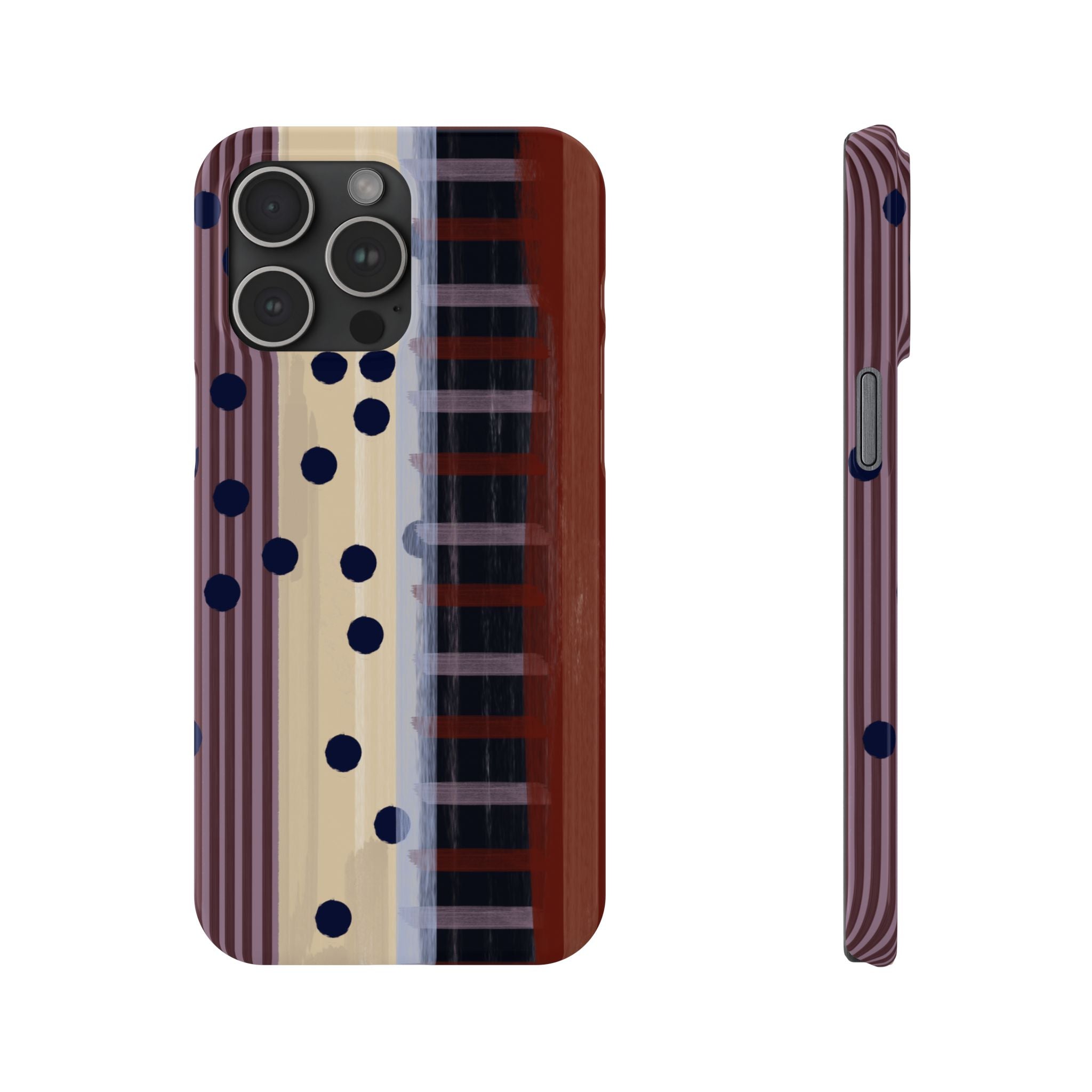 Abstract Stripes & Polka Dot Slim Phone Case — Retro Brown Artistic Pattern SATC Inspired