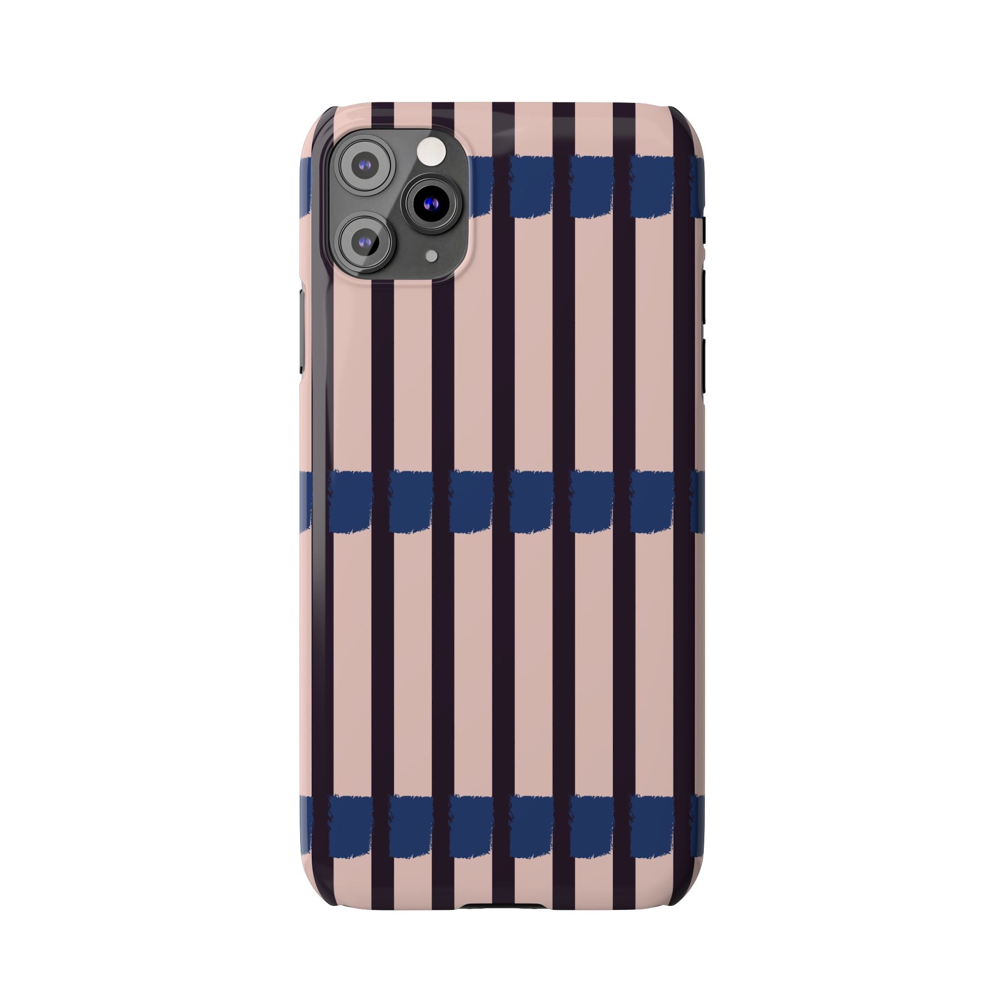 Slim Phone Case — Minimalist Blush & Navy Stripe Pattern
