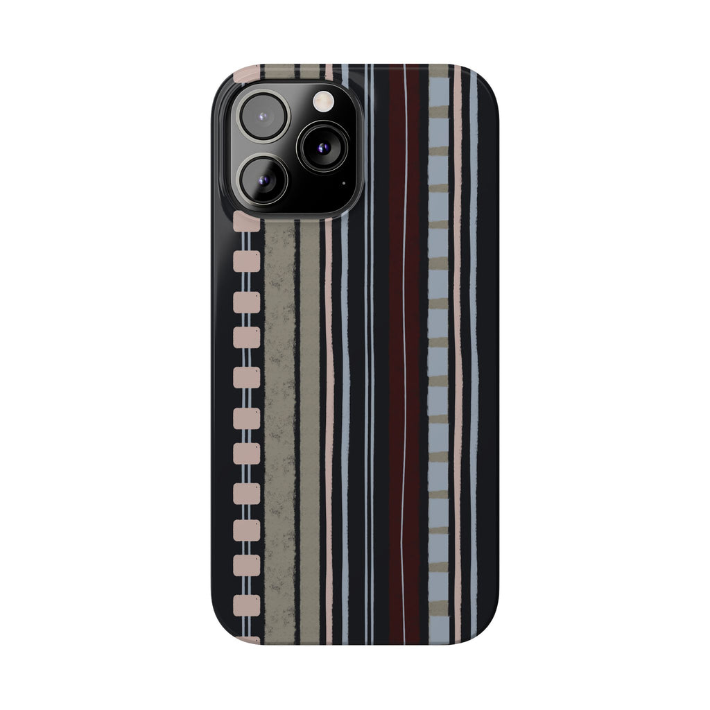 Slim Phone Case — Vintage Striped Pattern, Neutral Earthtone Protective Cover