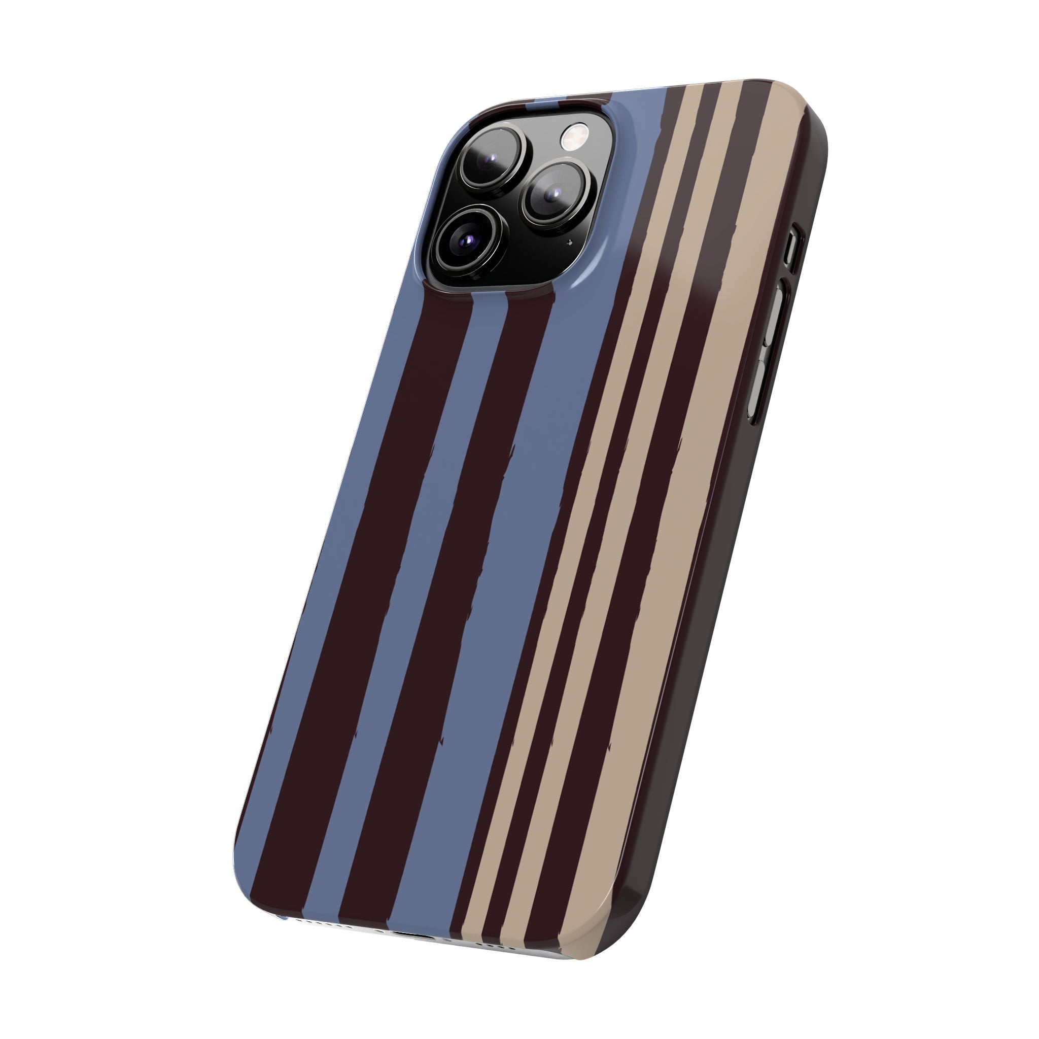 Retro Striped Slim Phone Case — Blue, Brown & Cream Vertical Stripes