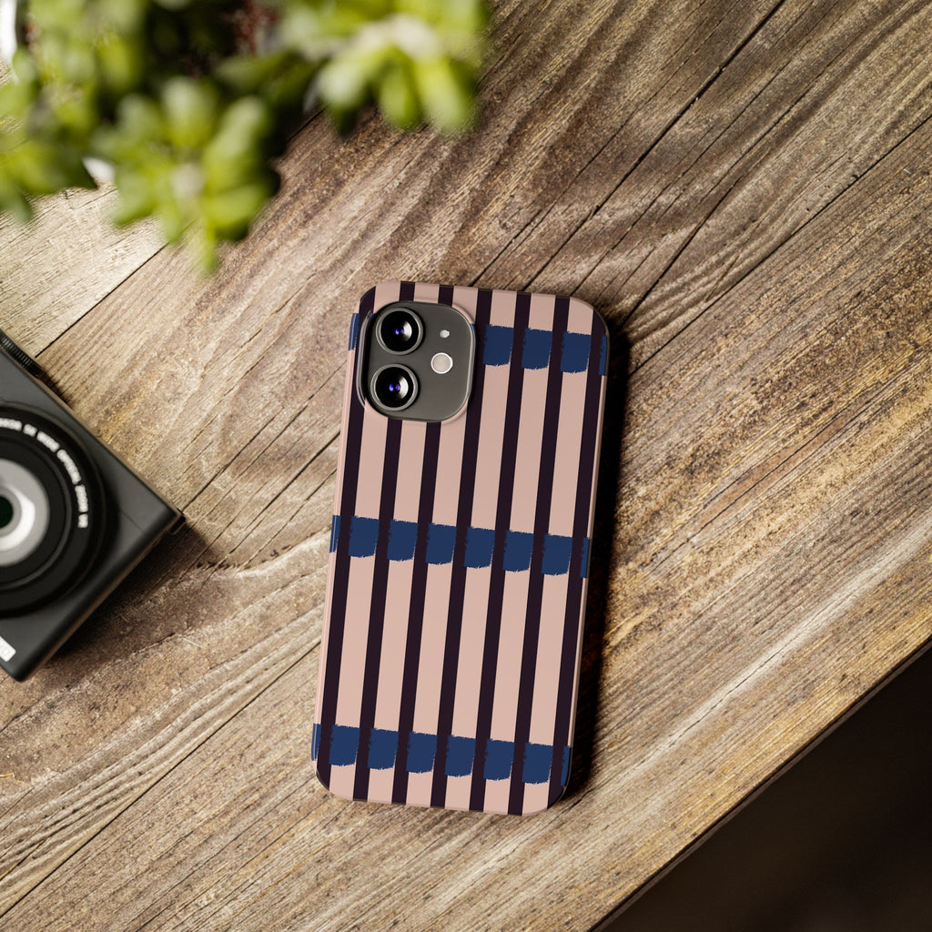 Slim Phone Case — Minimalist Blush & Navy Stripe Pattern