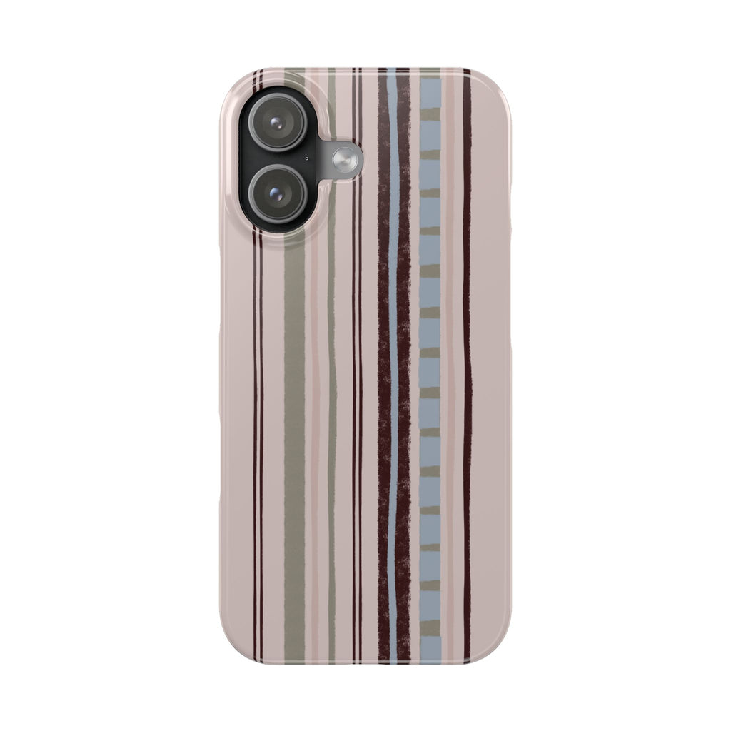 Slim Phone Case — Vintage Striped Pattern, Neutral Earthtone Protective Cover