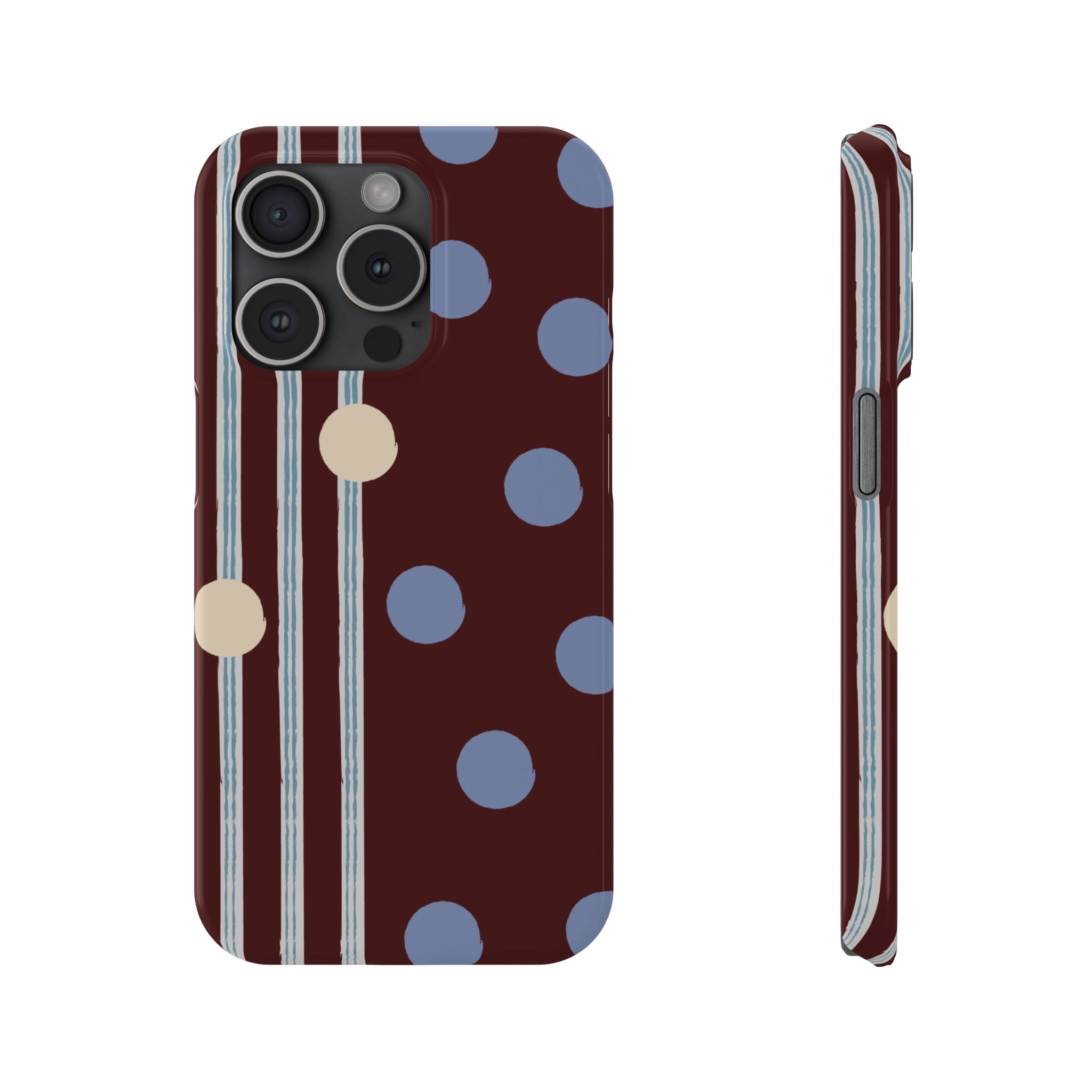 Polka Dot & Stripe Slim Phone Case — Burgundy Blue Retro Pattern