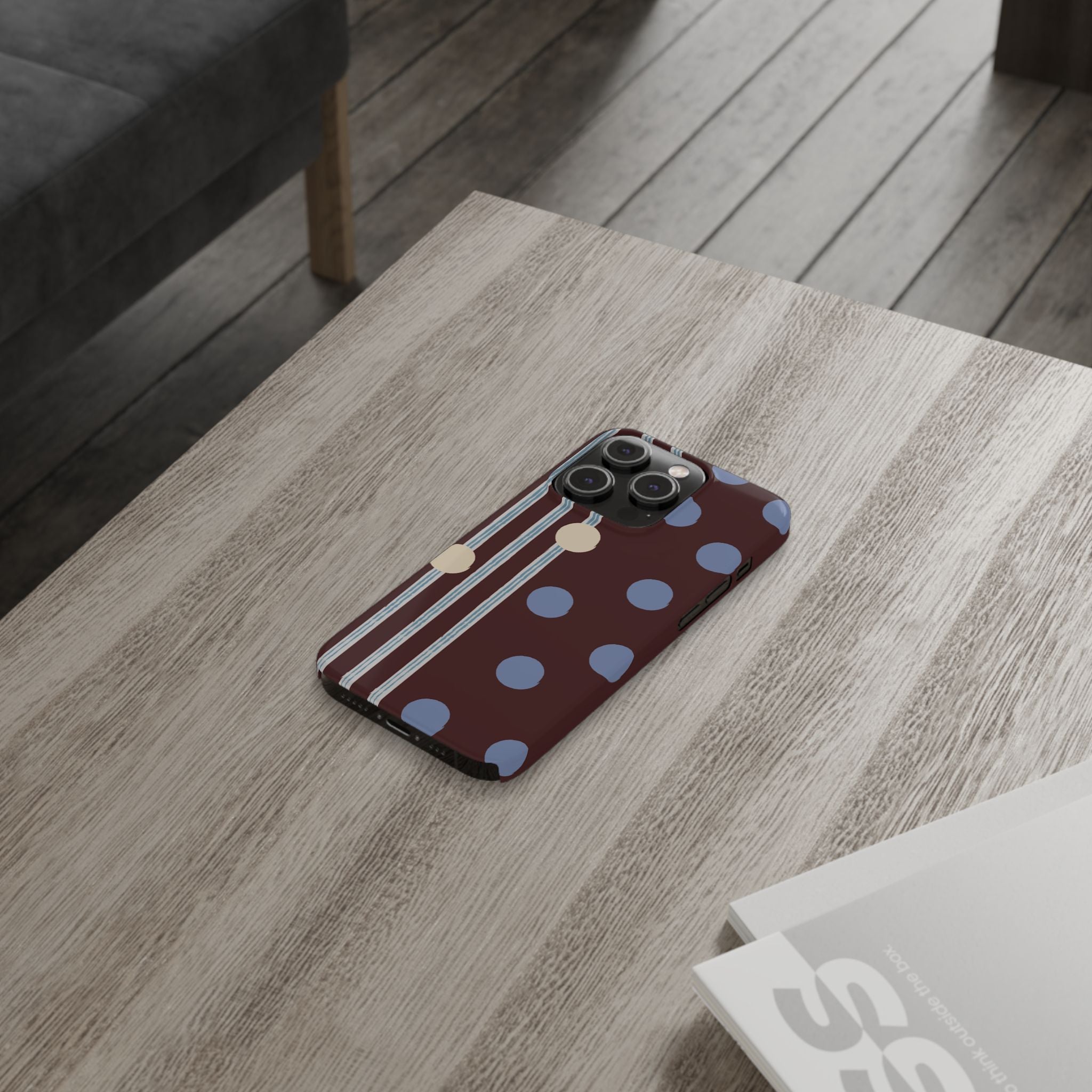 Polka Dot & Stripe Slim Phone Case — Burgundy Blue Retro Pattern