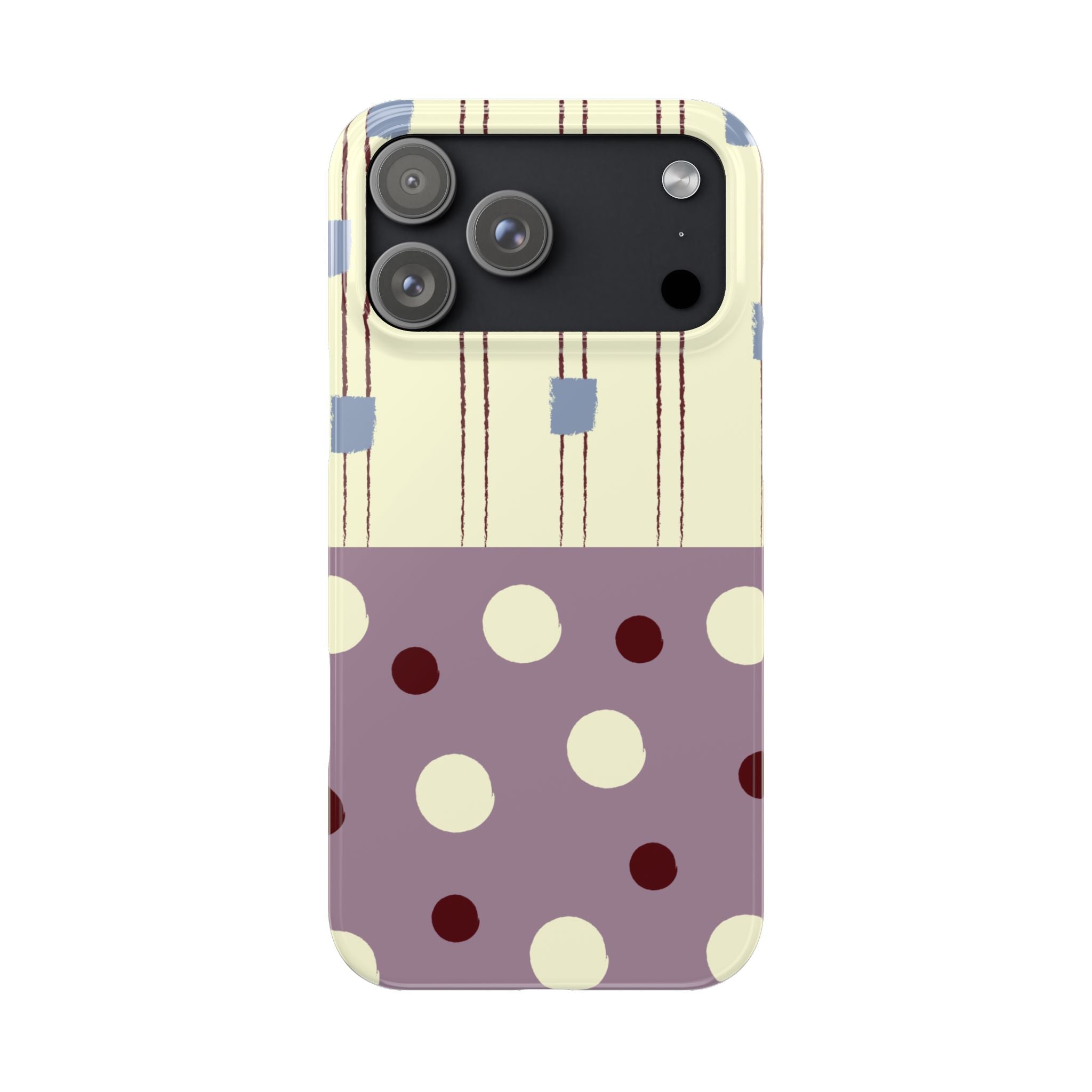 Slim Phone Case — Retro Polka Dot & Stripes Design, Lavender Plum