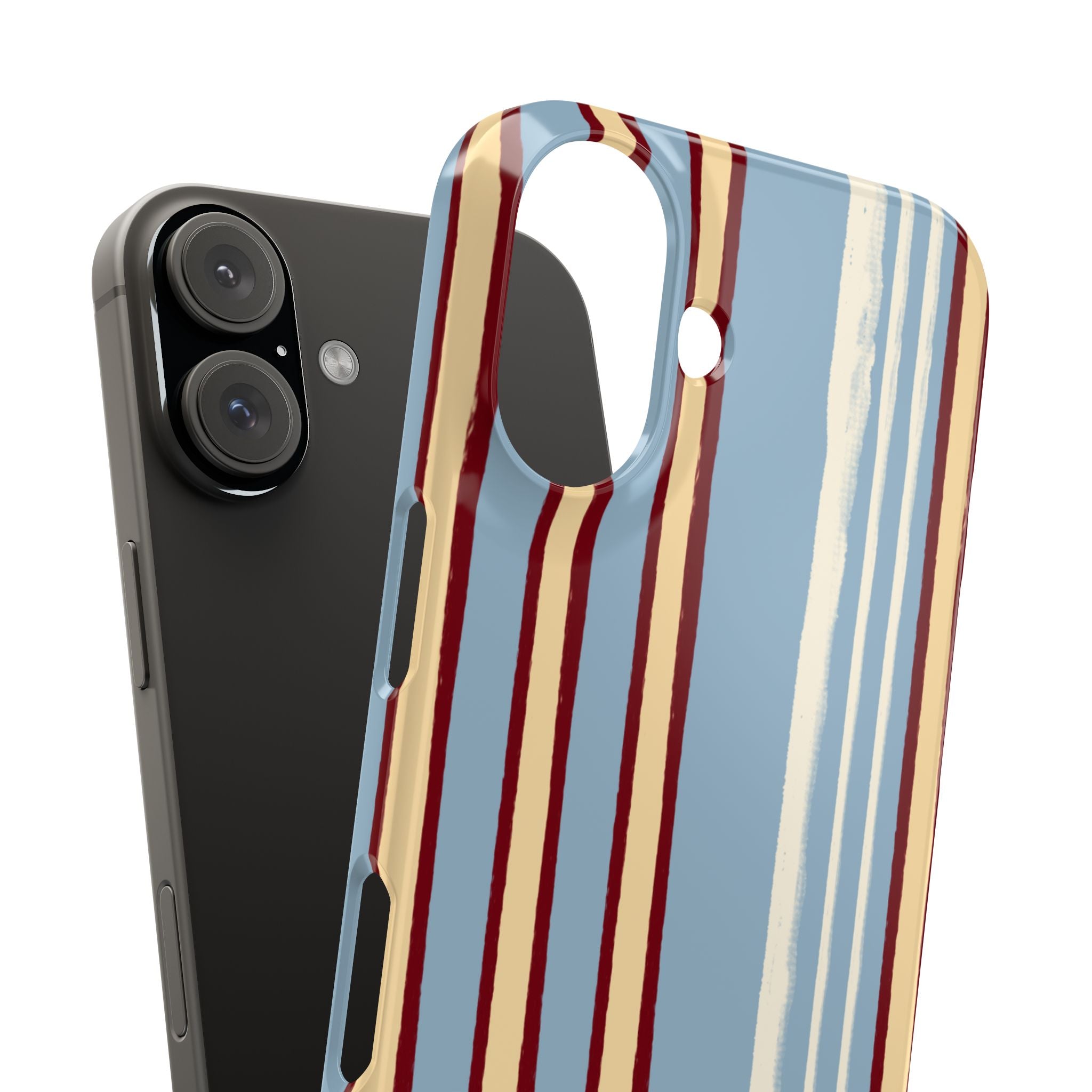 Retro Striped Slim Phone Case — Blue, Cream & Burgundy Vertical Lines