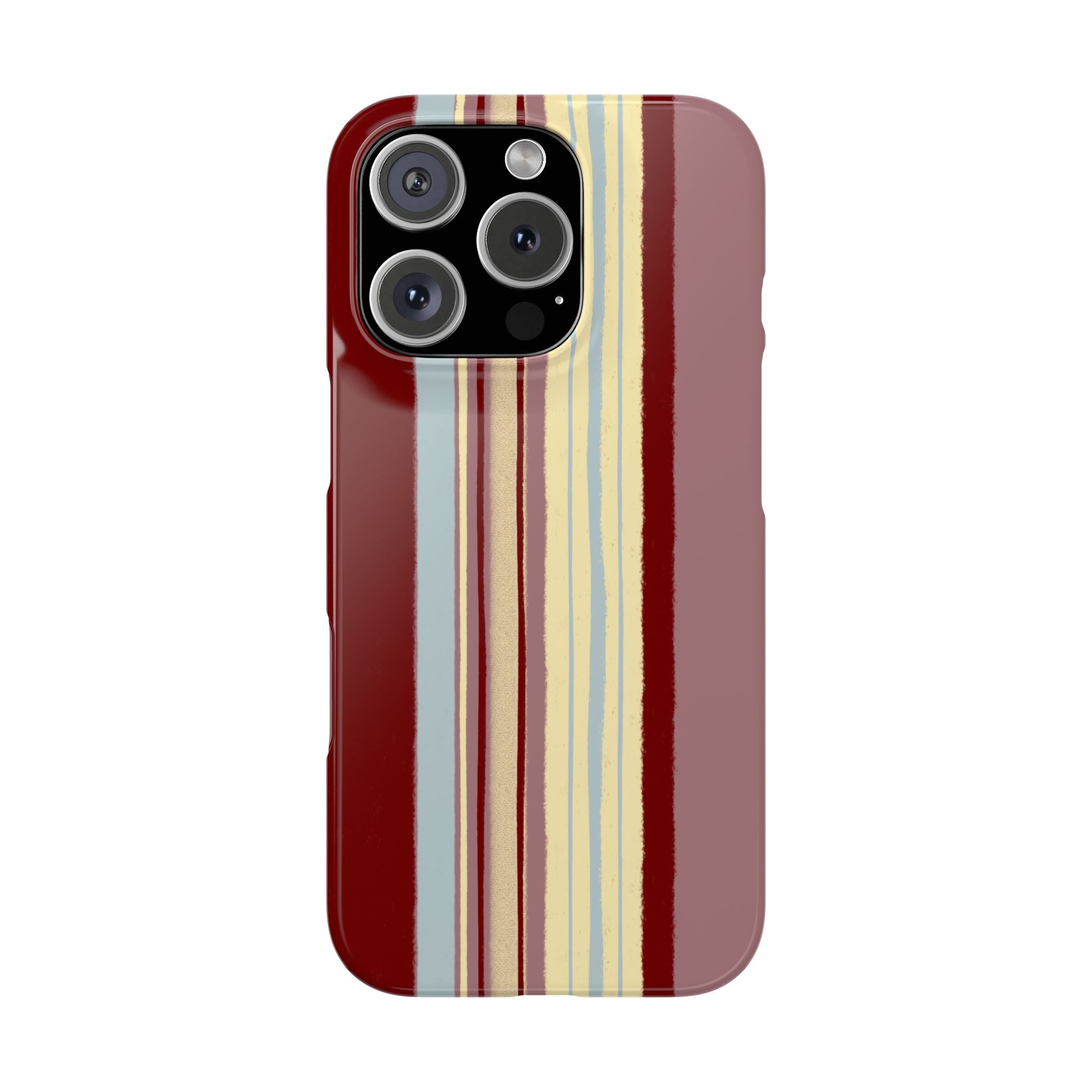 Slim Phone Case — Retro Vertical Stripe Design (Red, Blush, Cream)