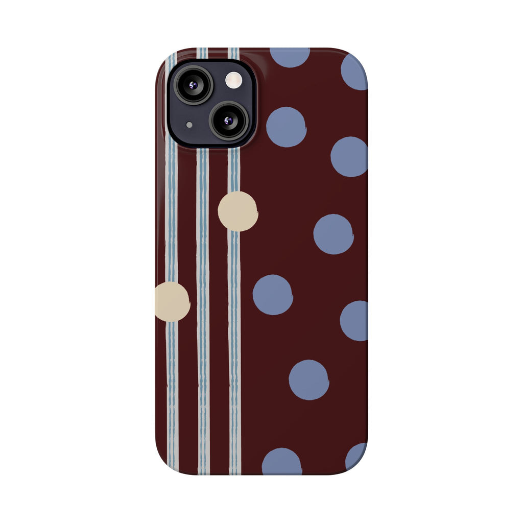 Polka Dot & Stripe Slim Phone Case — Burgundy Blue Retro Pattern