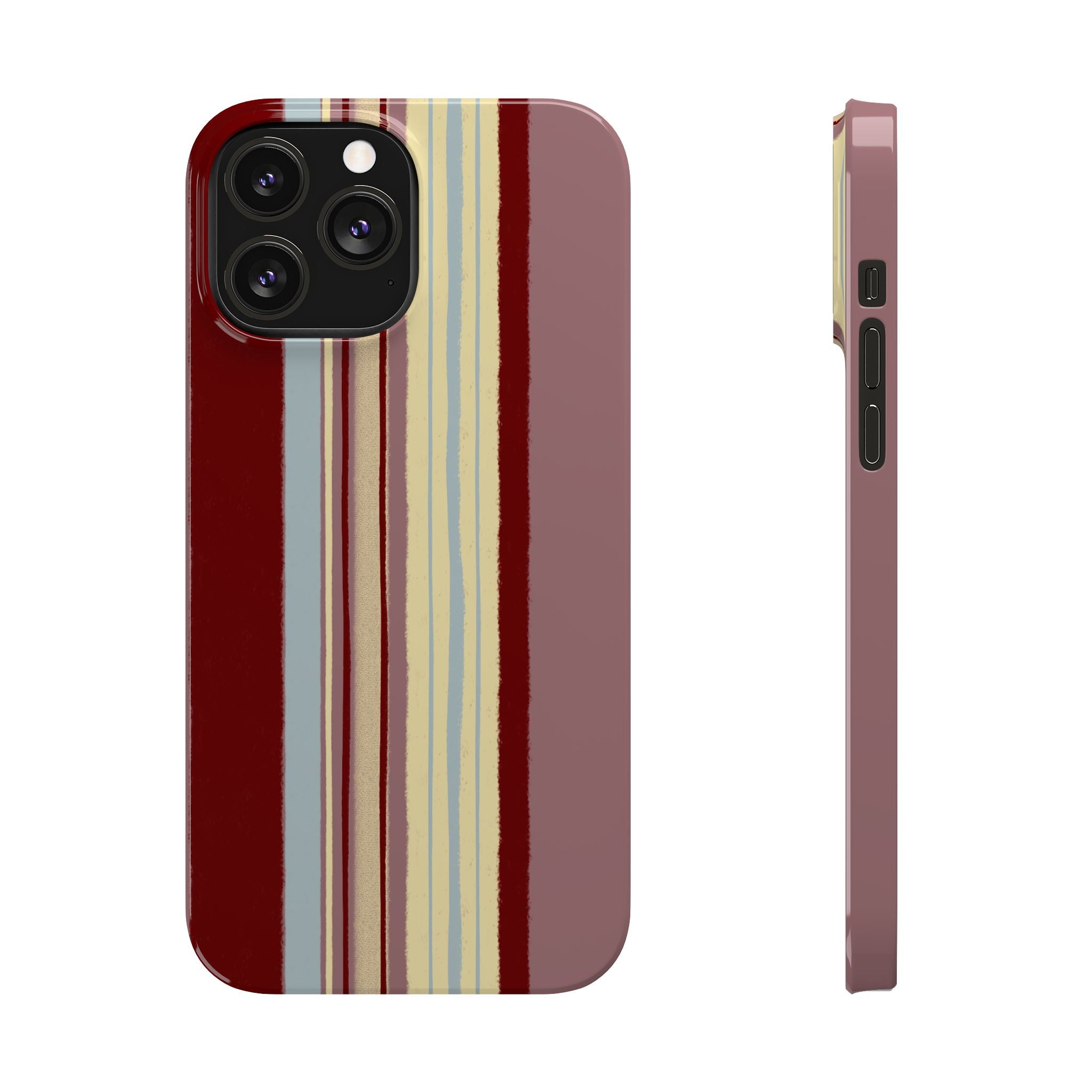 Slim Phone Case — Retro Vertical Stripe Design (Red, Blush, Cream)