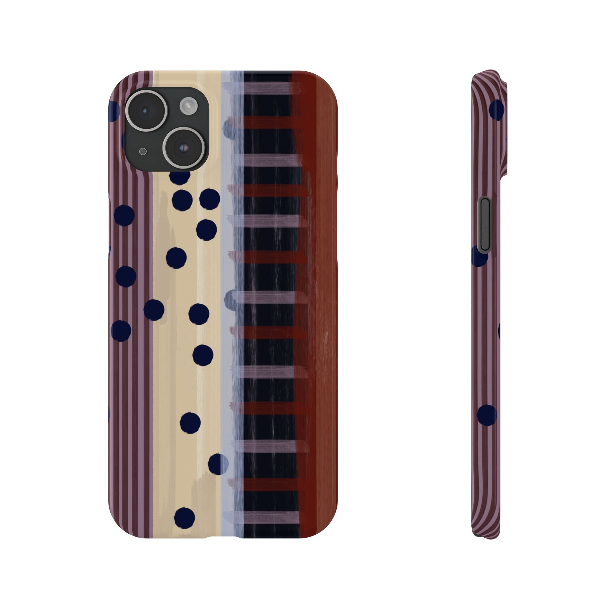 Abstract Stripes & Polka Dot Slim Phone Case — Retro Brown Artistic Pattern SATC Inspired
