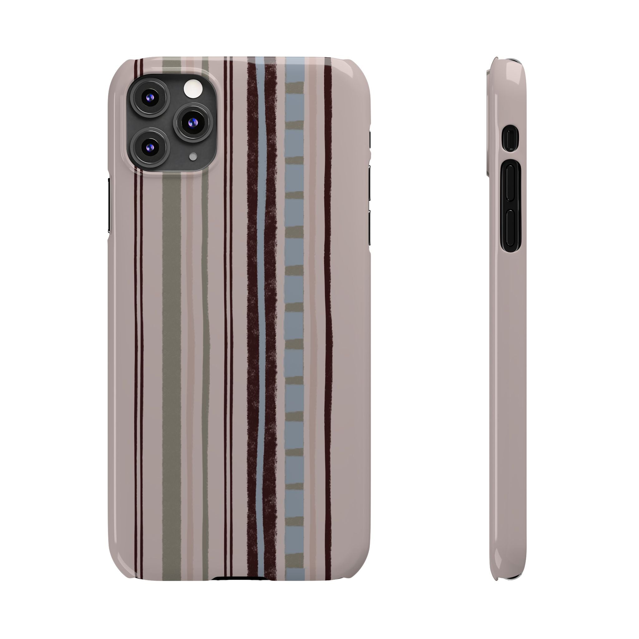 Slim Phone Case — Vintage Striped Pattern, Neutral Earthtone Protective Cover