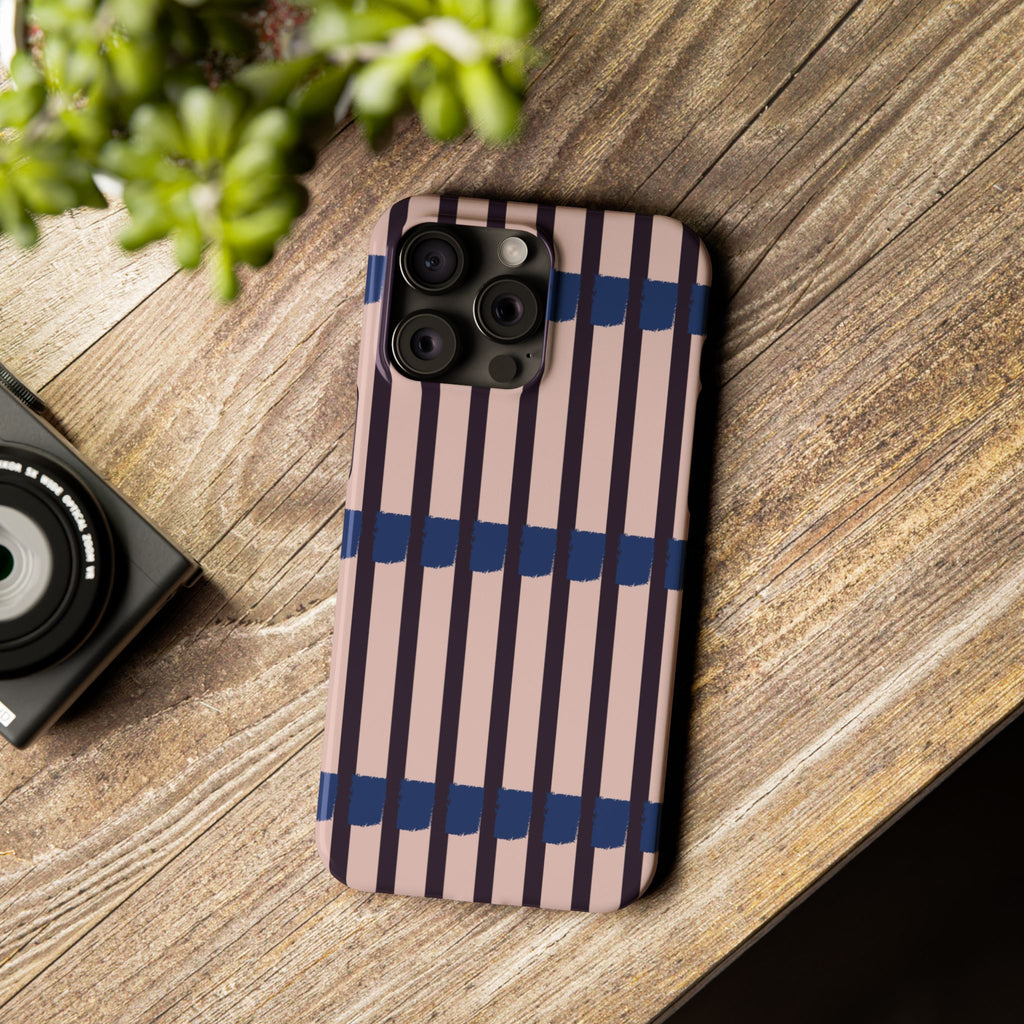 Slim Phone Case — Minimalist Blush & Navy Stripe Pattern