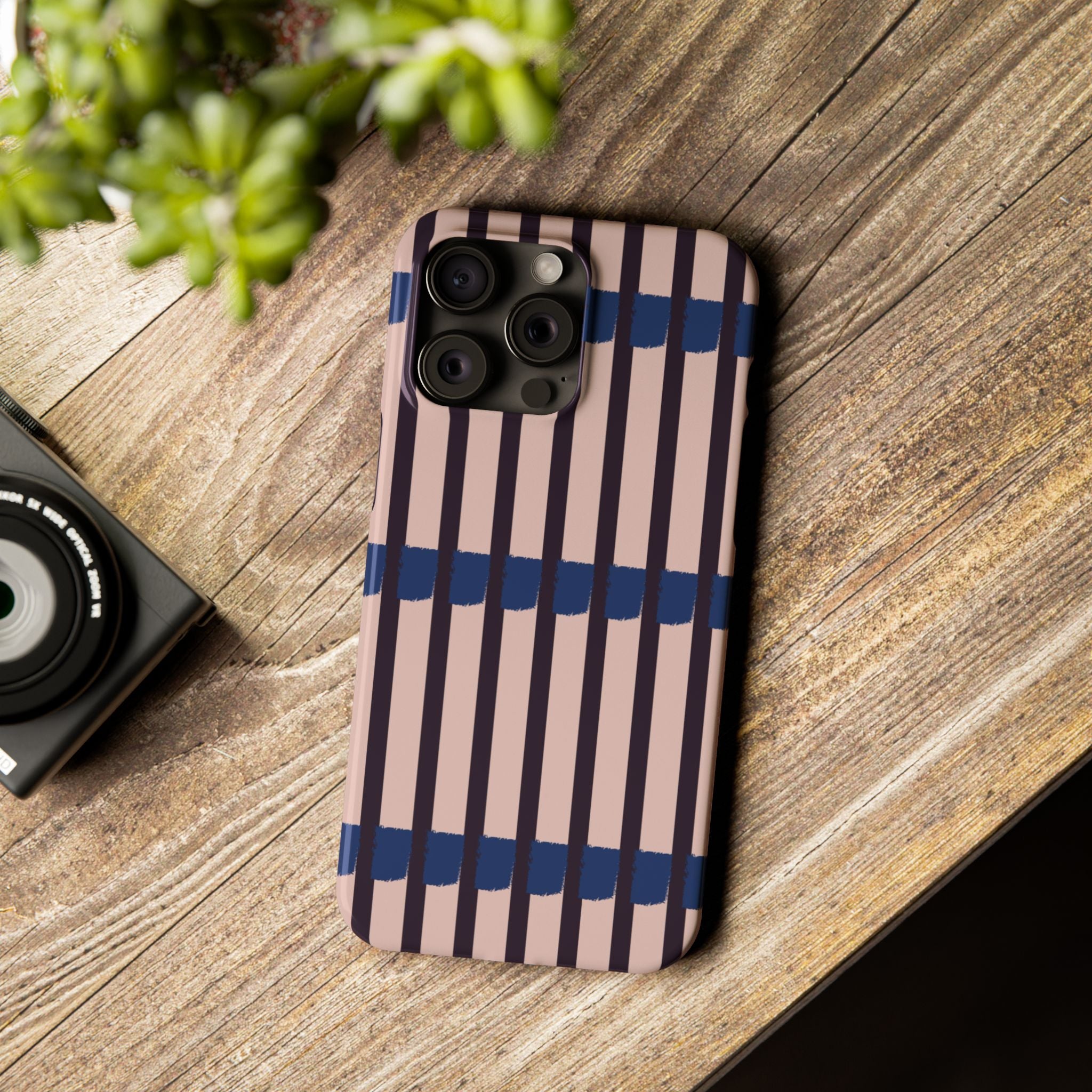 Slim Phone Case — Minimalist Blush & Navy Stripe Pattern