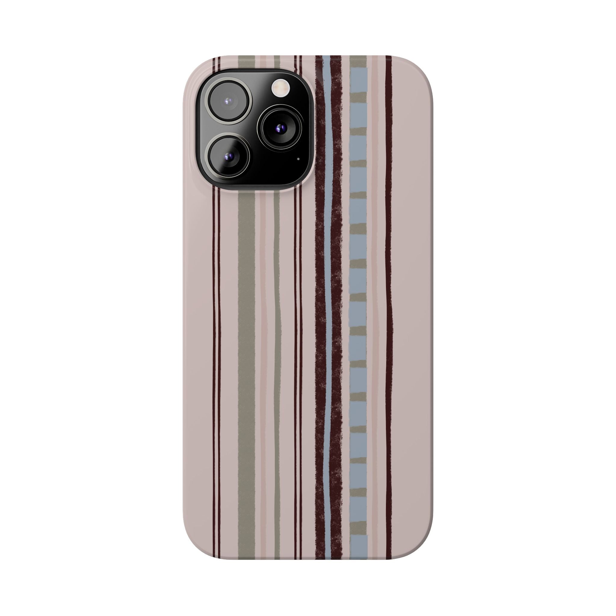 Slim Phone Case — Vintage Striped Pattern, Neutral Earthtone Protective Cover