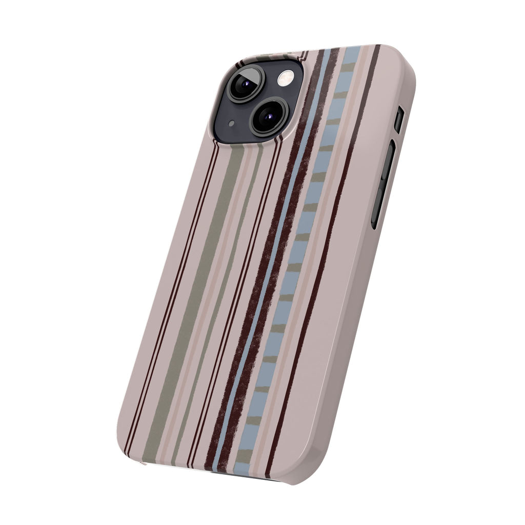 Slim Phone Case — Vintage Striped Pattern, Neutral Earthtone Protective Cover