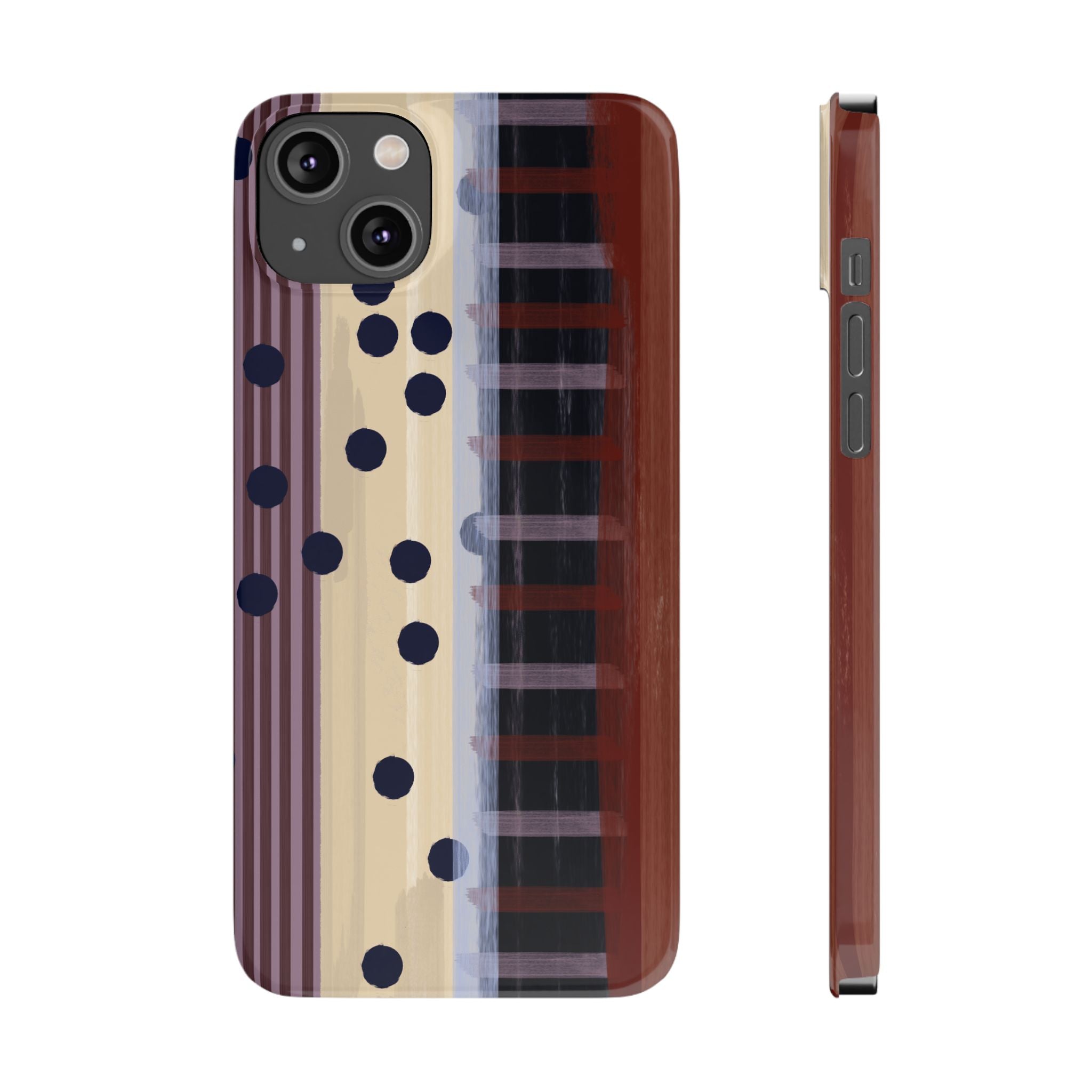Abstract Stripes & Polka Dot Slim Phone Case — Retro Brown Artistic Pattern SATC Inspired