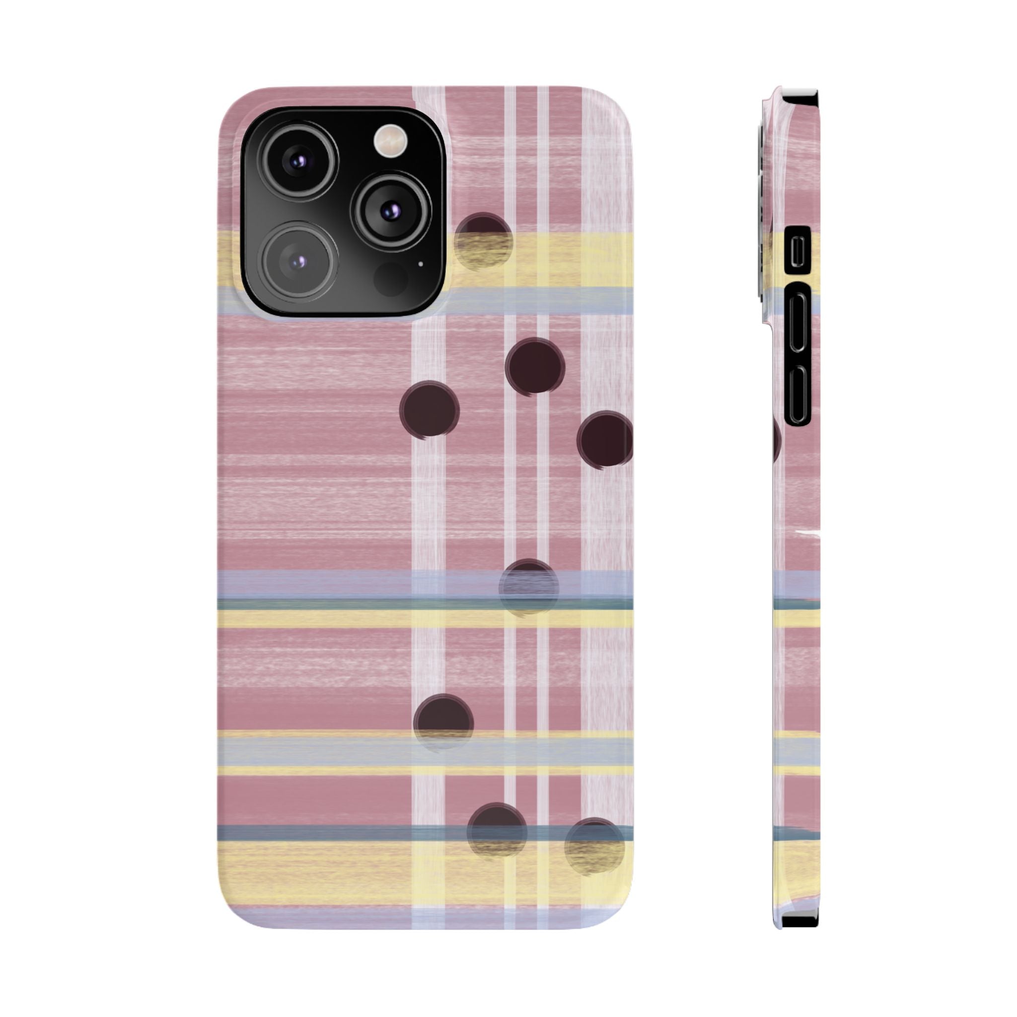 Slim Phone Case — Pink Plaid with Polka Dot Accent SATC Inspired